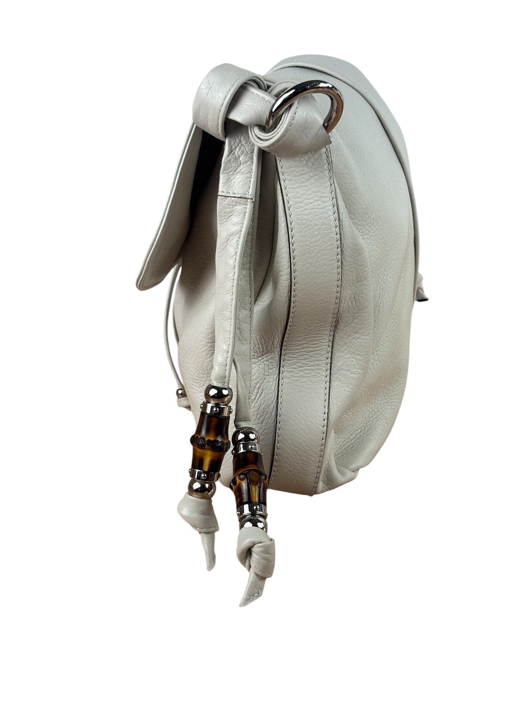 Gucci White Leather Bamboo Jungle Shoulder Bag