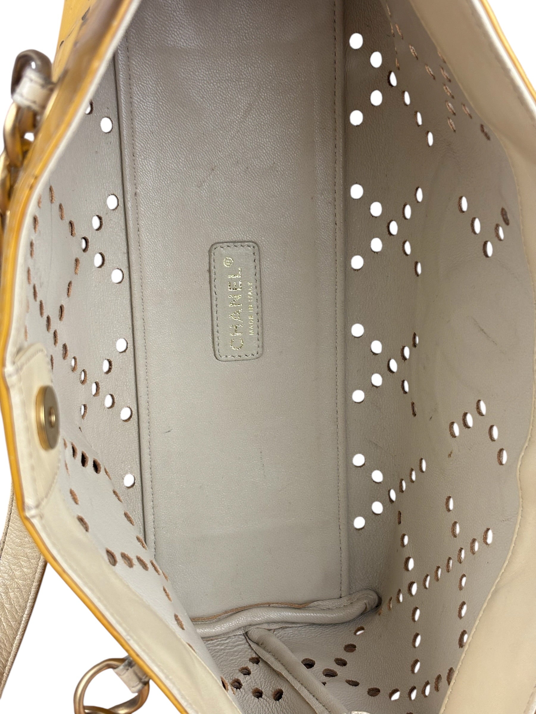 Chanel Vintage Yellow Patent Leather Perforated Tote Bag 1987