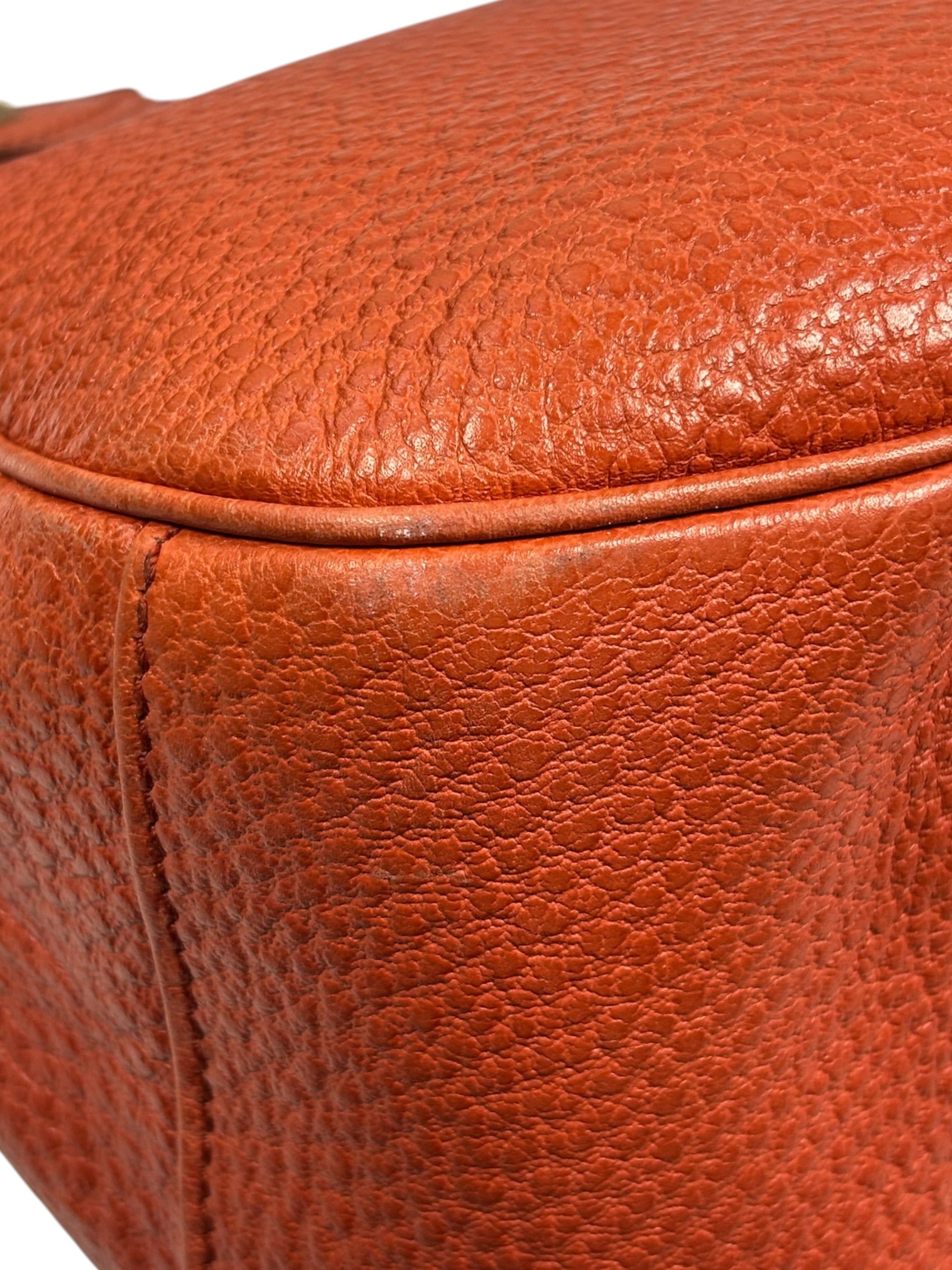 Gucci Orange Pebbled Leather Bamboo Top Handle Hobo Bag
