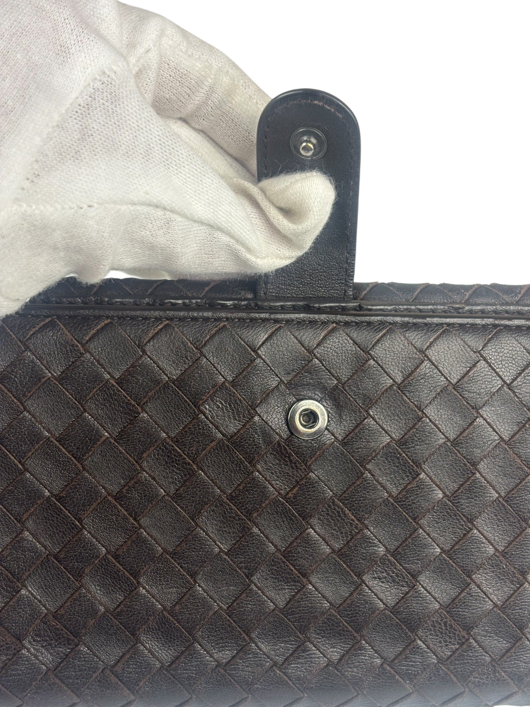Bottega Veneta Brown Leather Woven Intrecciato Bi-Fold Continental Wallet