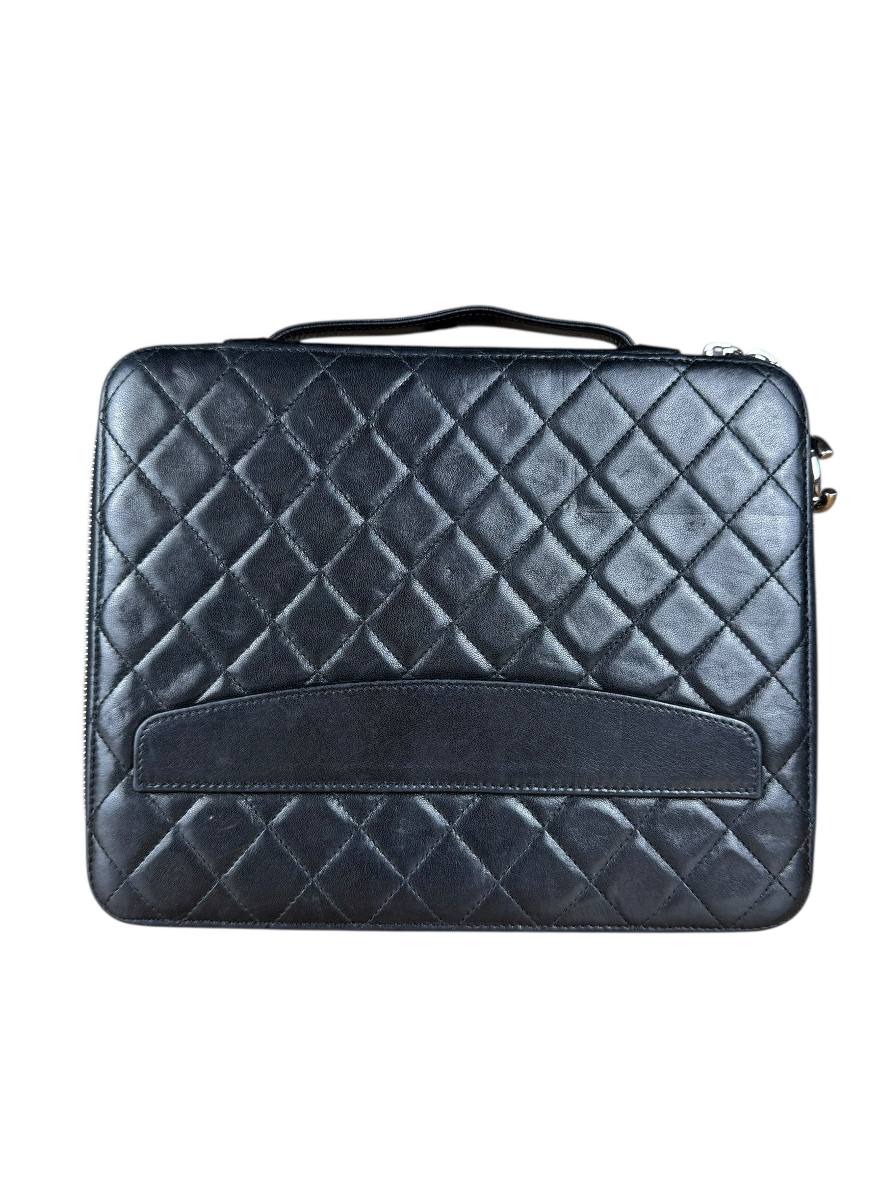 Chanel Black Quilted Caviar Leather Tablet Clutch Case