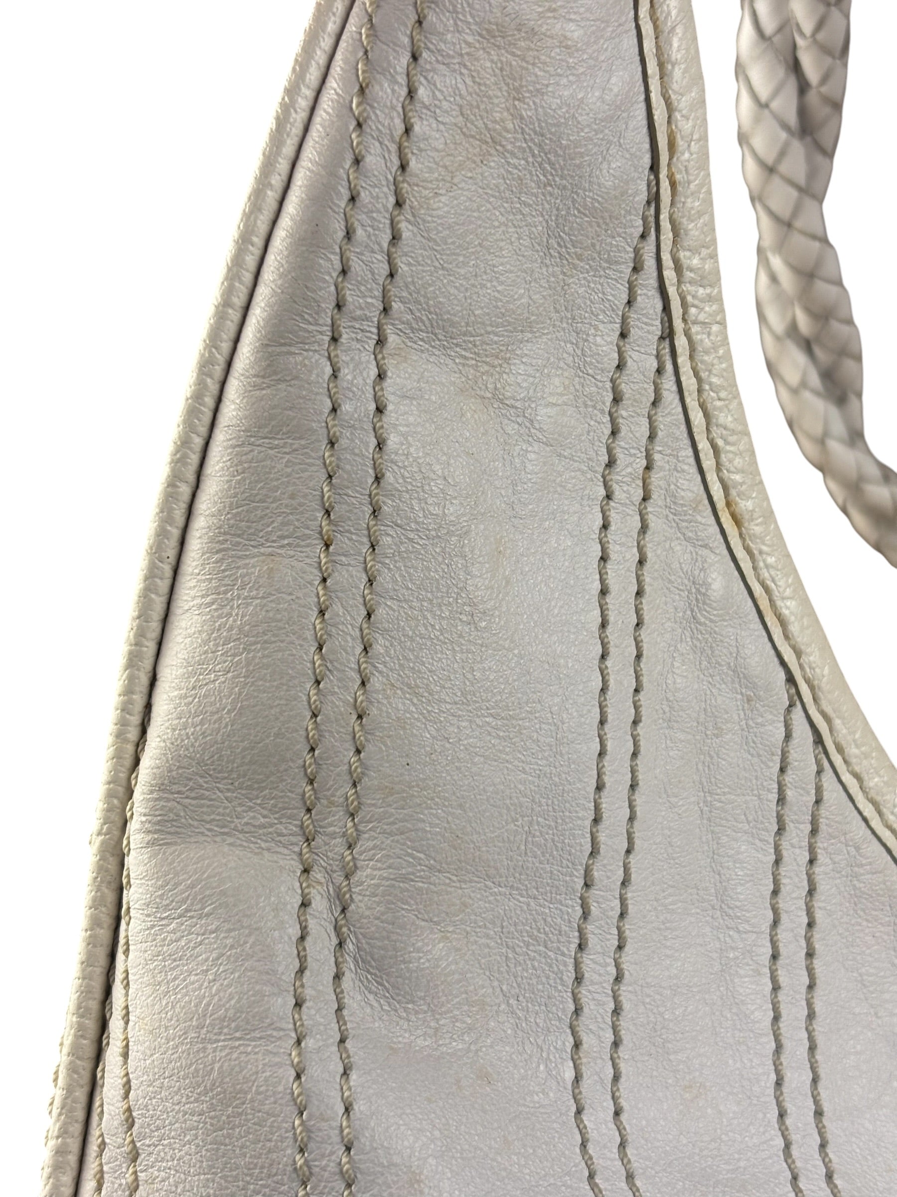 Celine Vintage White Leather Stitch Hobo Shoulder Bag