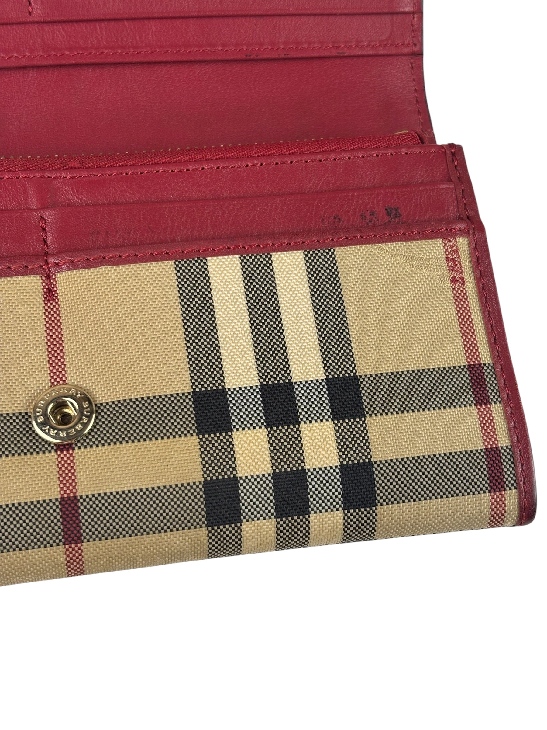 Burberry Red Leather House Check Continental Long Wallet