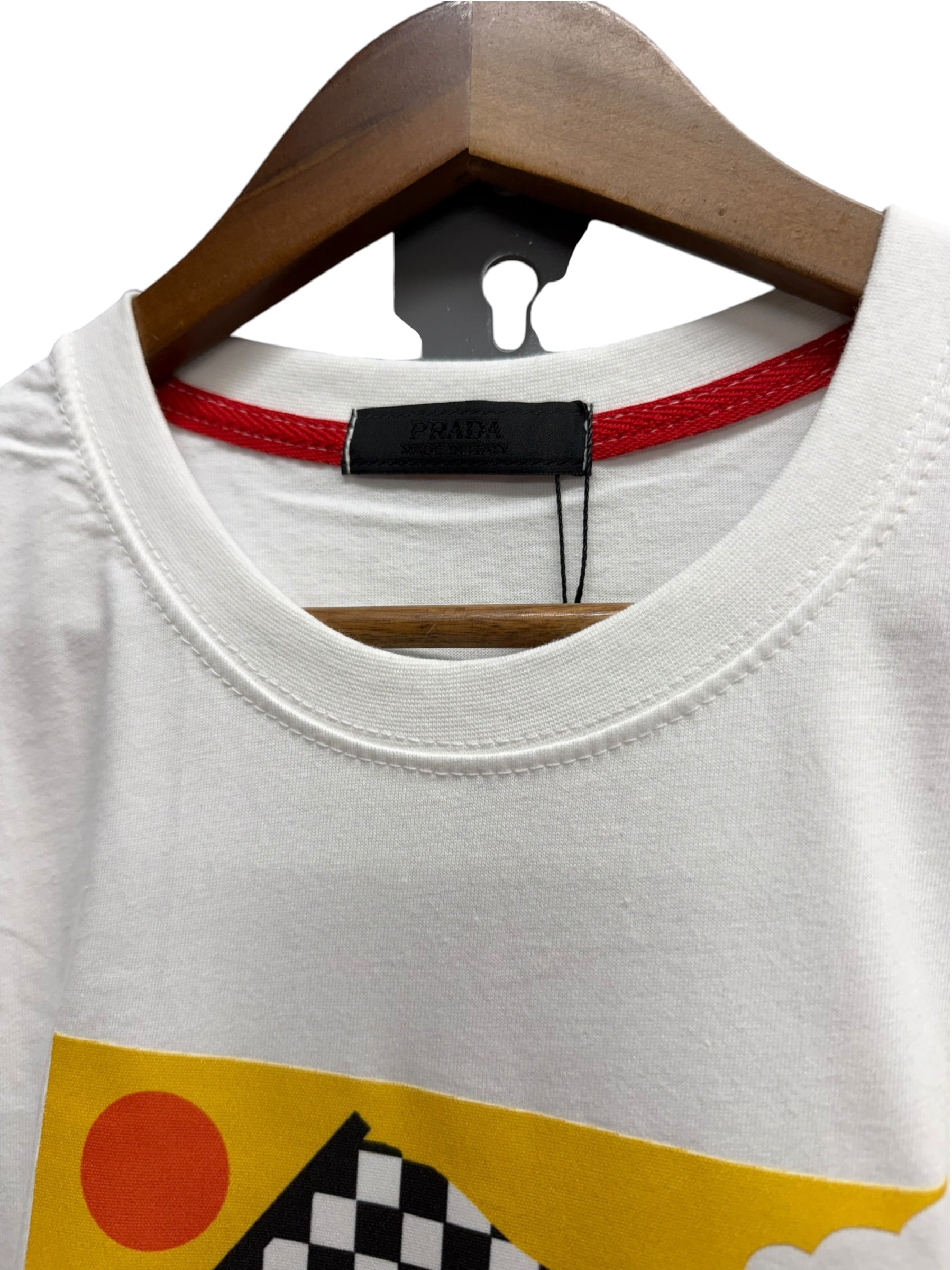 Prada White Graphic Race Car Print T Shirt