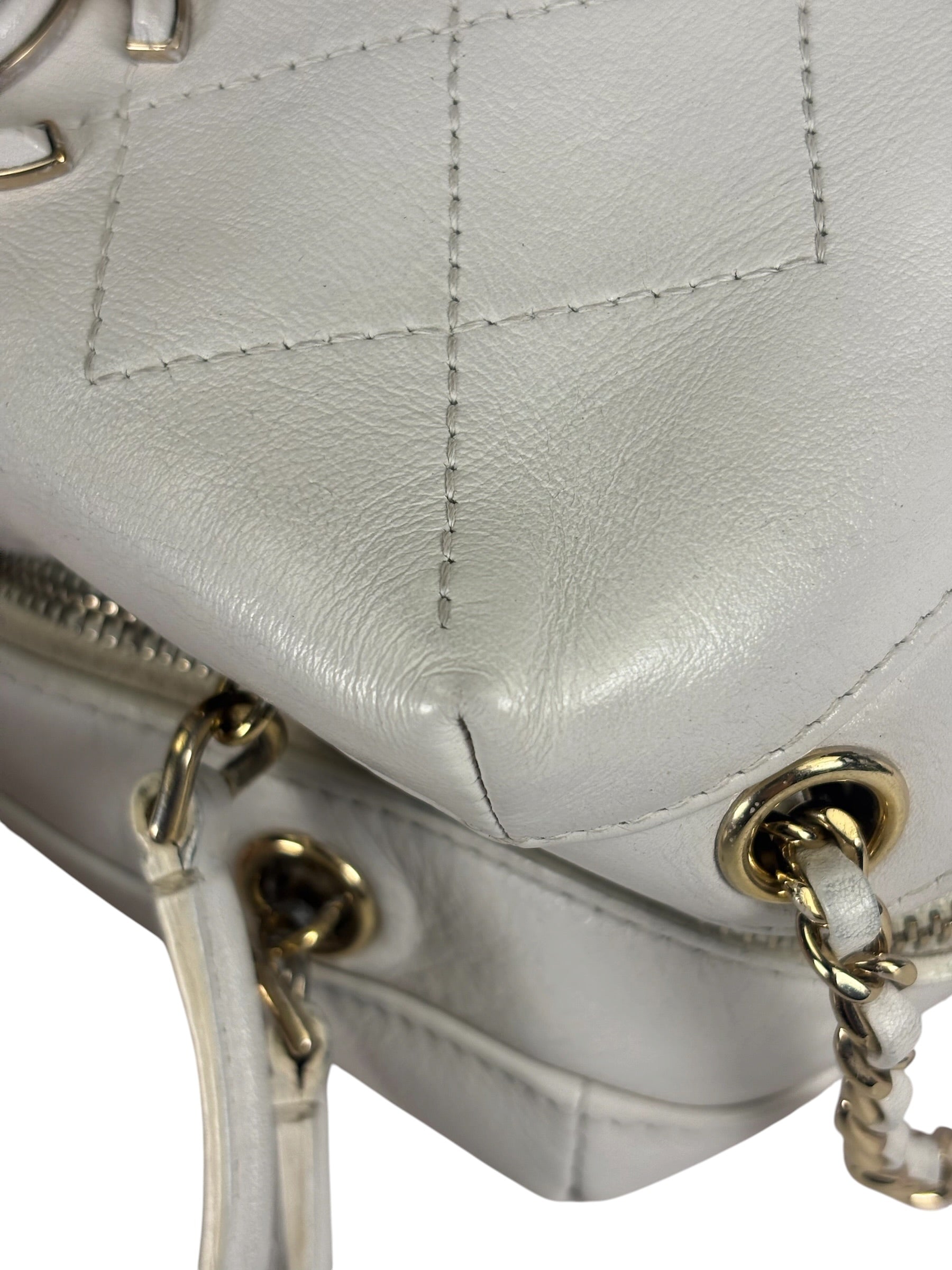 Chanel White Quilted Leather Vanity Small Bowling Two-Way Bag 2019