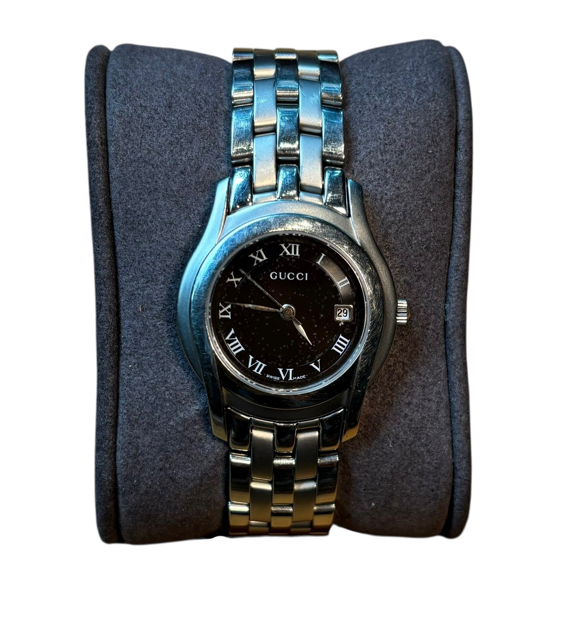 Gucci Stainless Steel Link Black Roman Numeral Dial