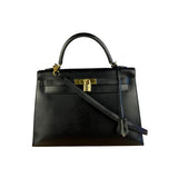 Hermes Kelly 32 Black Box Leather 1991