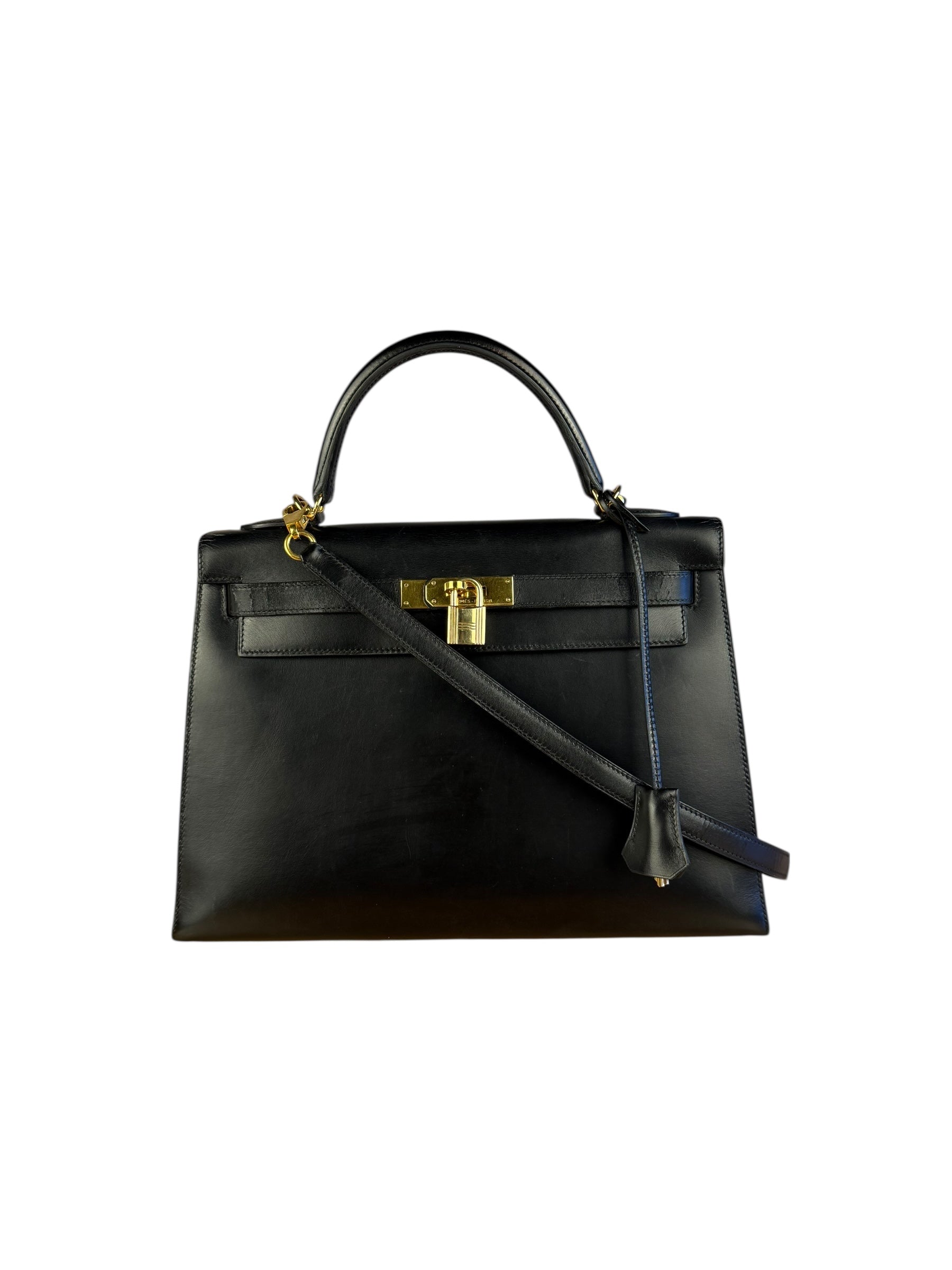 Hermes Kelly 32 Black Box Leather 1991