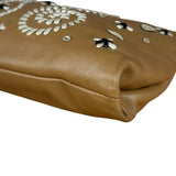 Prada Vintage Camel Leather Embroidery Clutch
