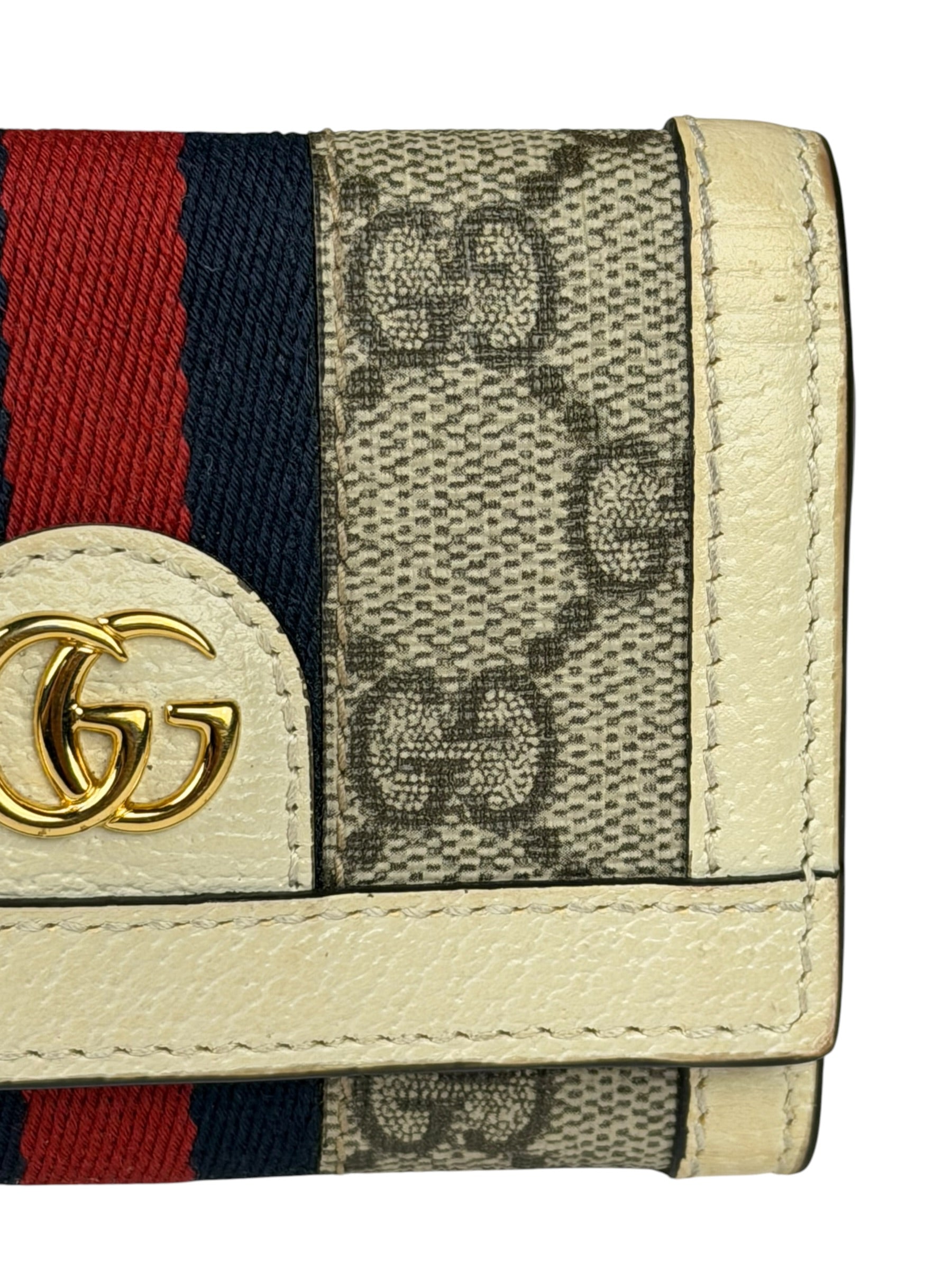 Gucci Beige Leather Trim Ophidia GG Supreme Card Case