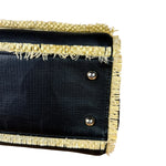 Chanel Black Leather Raffia Fringe CC Flap Shoulder Bag 2009