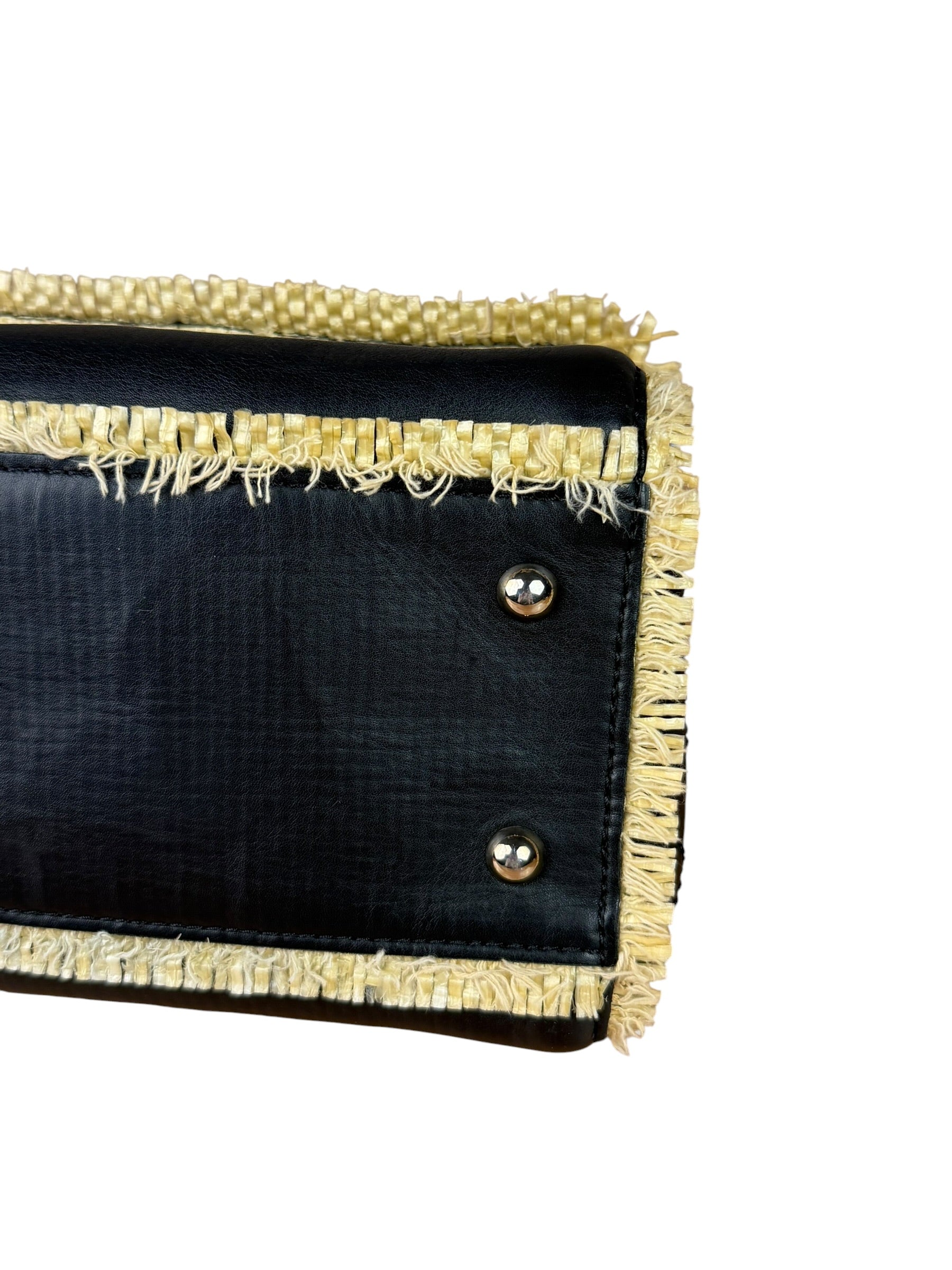 Chanel Black Leather Raffia Fringe CC Flap Shoulder Bag 2009
