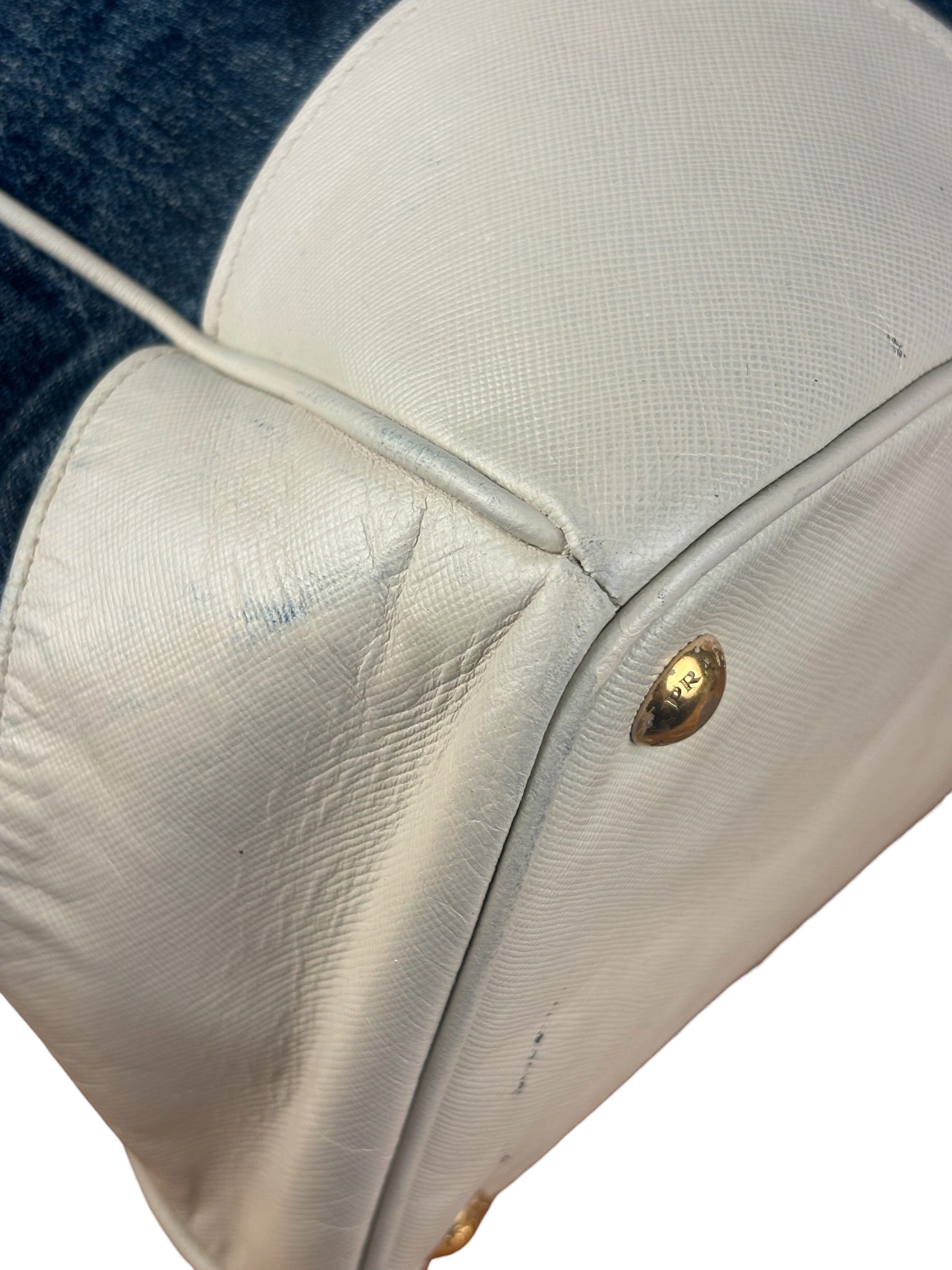 Prada Denim White Leather Trim Saffiano Handbag