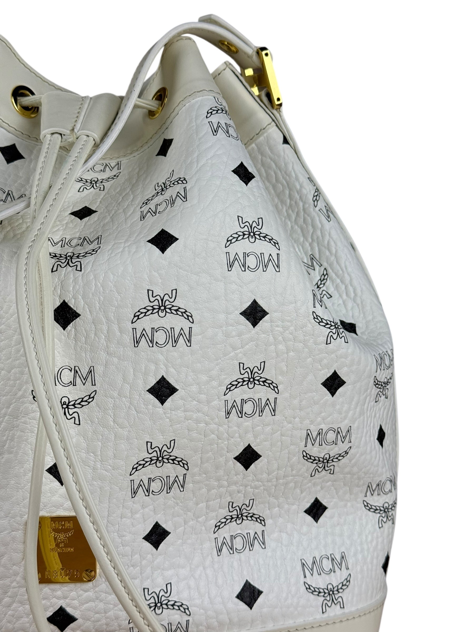 MCM Monogram White Bucket Shoulder Bag