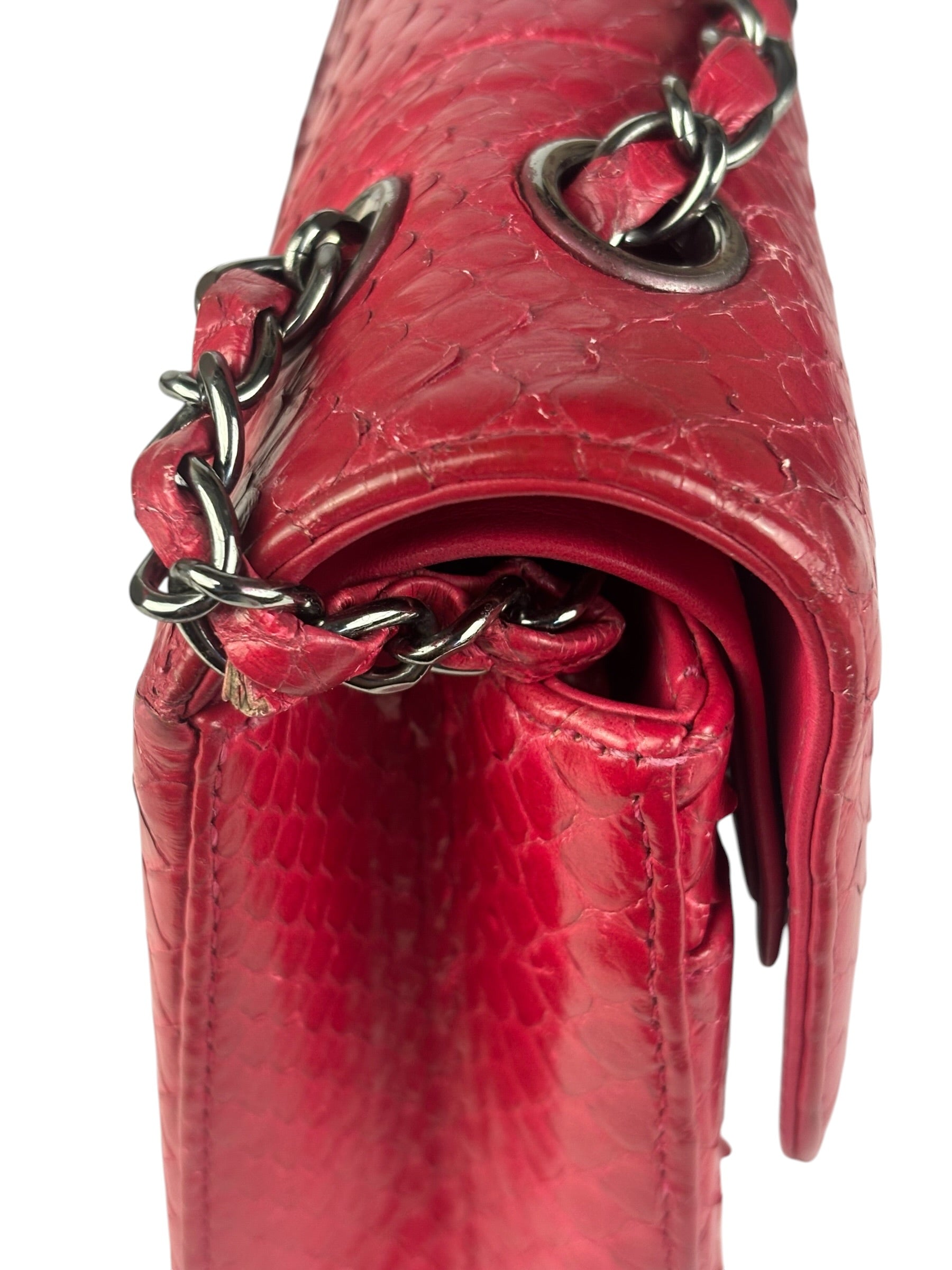 Chanel Classic Double Flap Python Bag Pink 2014