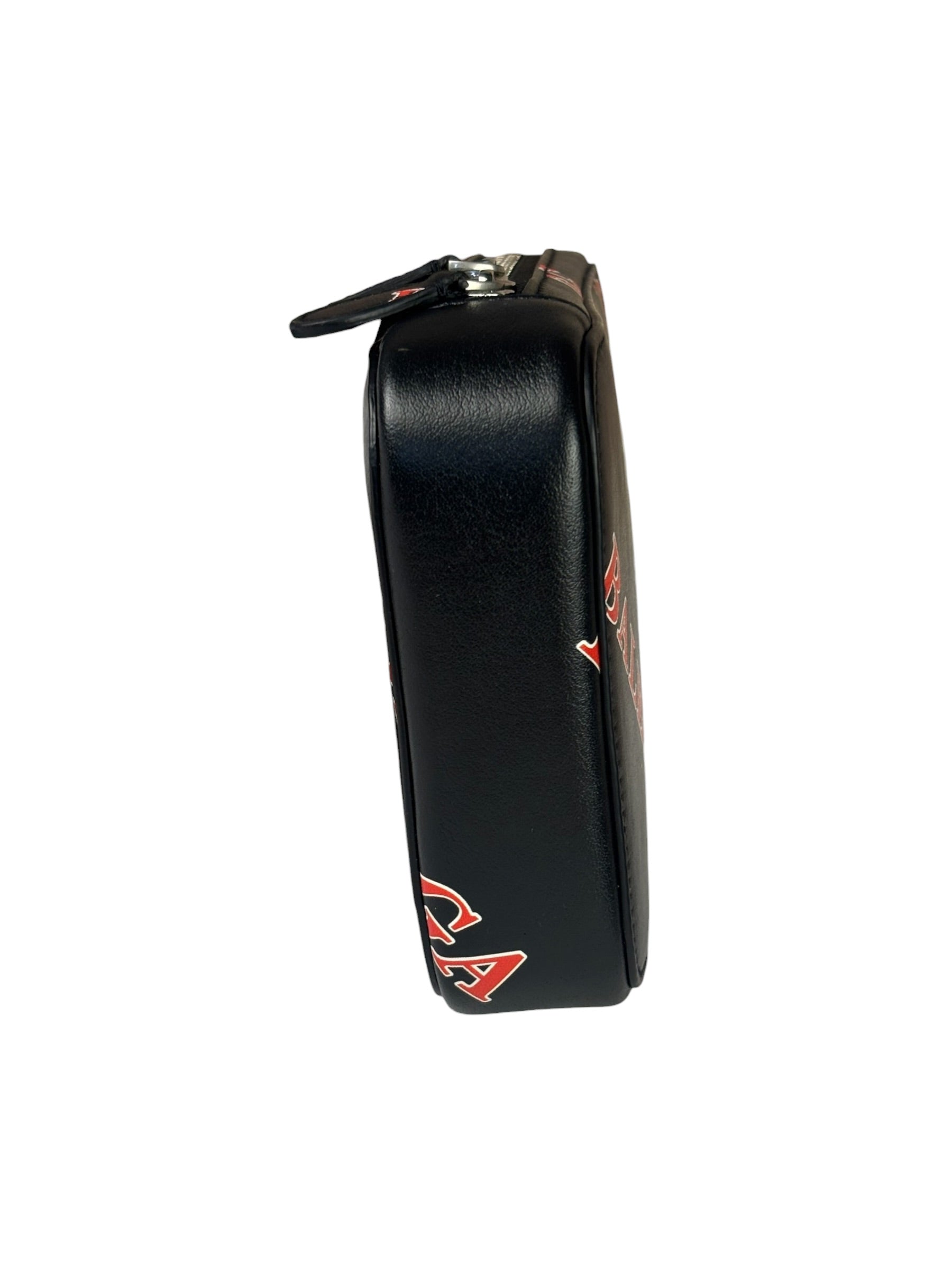 Balenciaga Black Leather Logo Print Phone/Card Holder