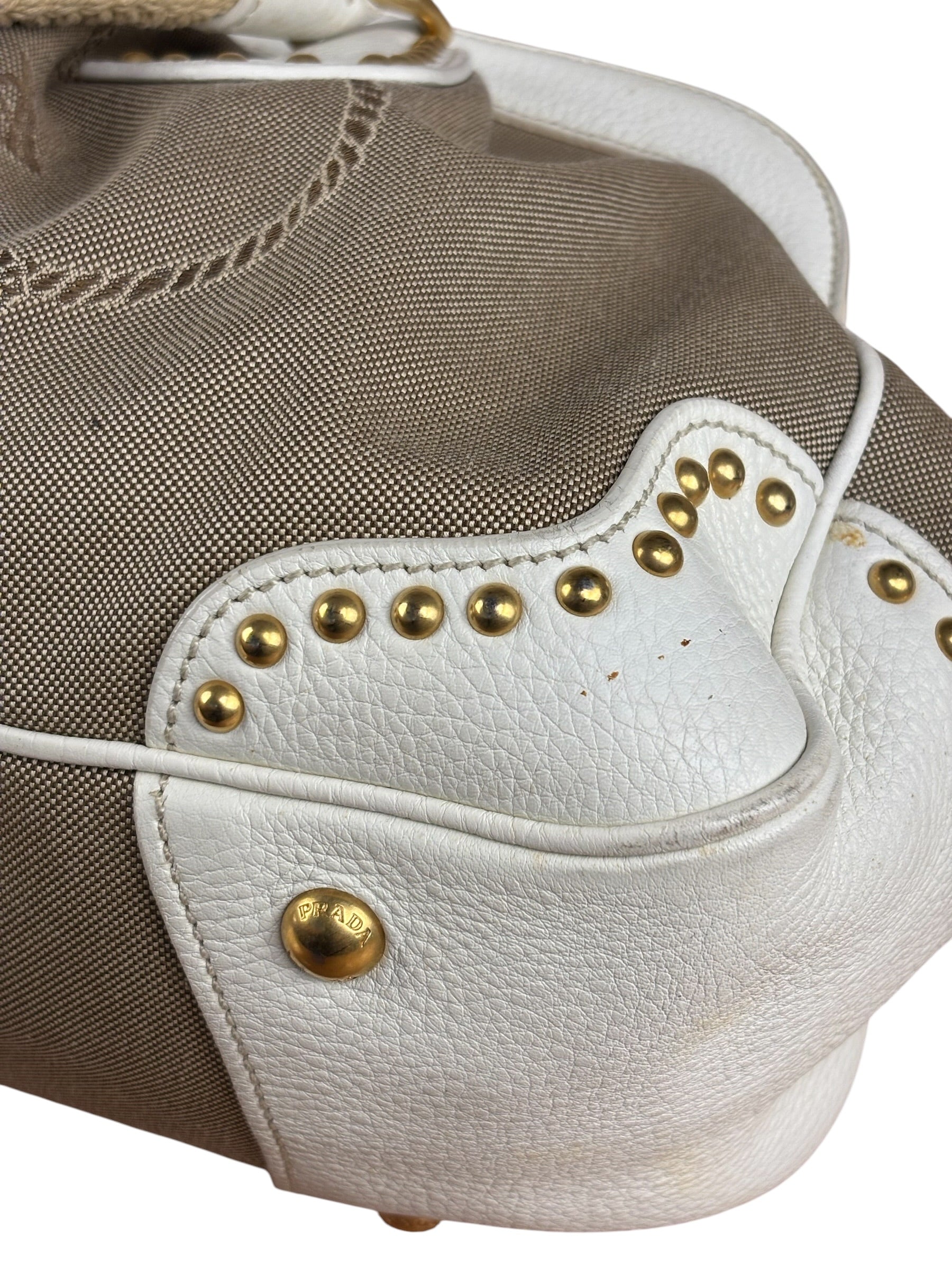 Prada Beige Vitello Trimmed Canapa Bag
