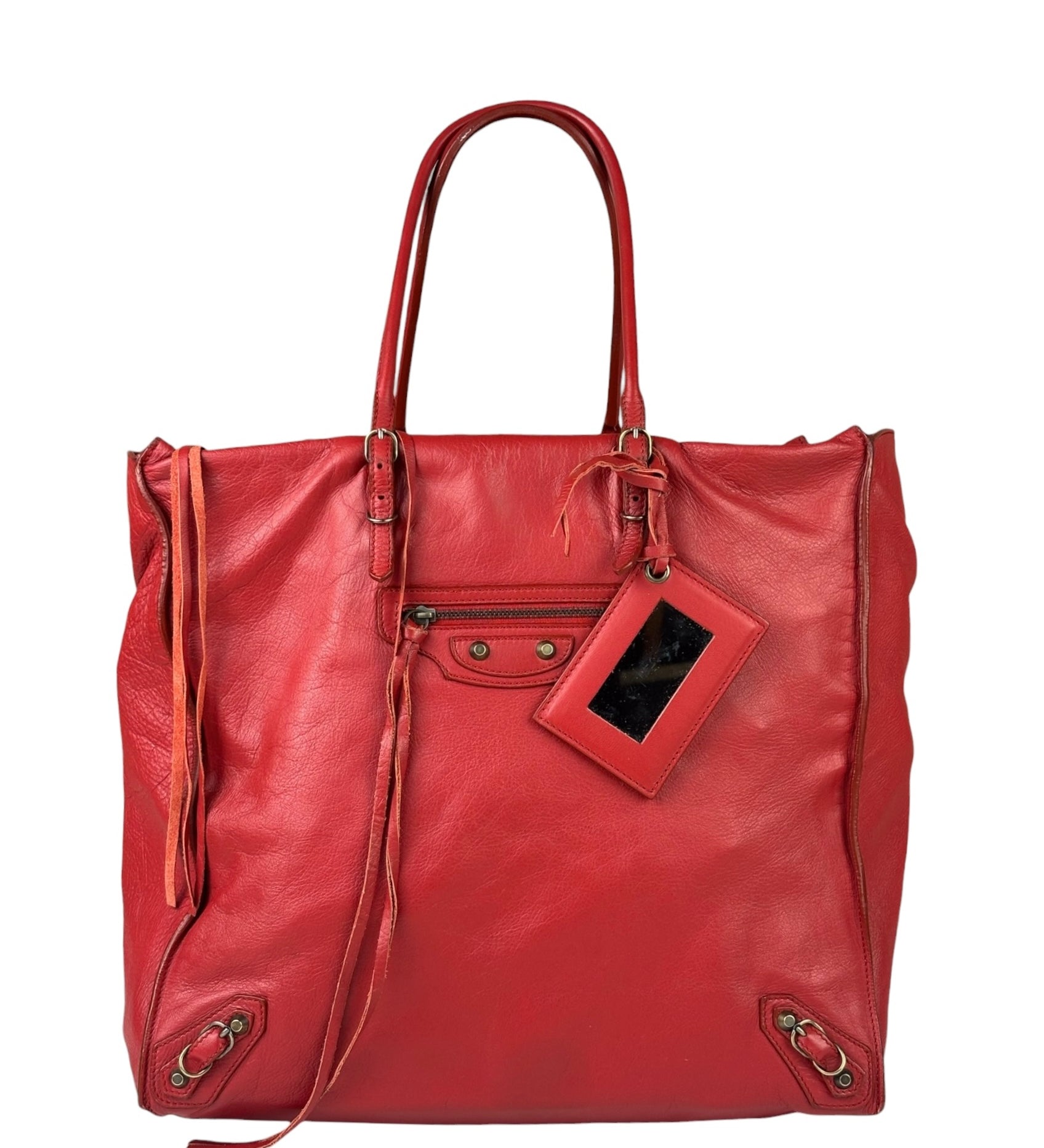 Balenciaga Red Leather Papier A5 Zip Around Tote