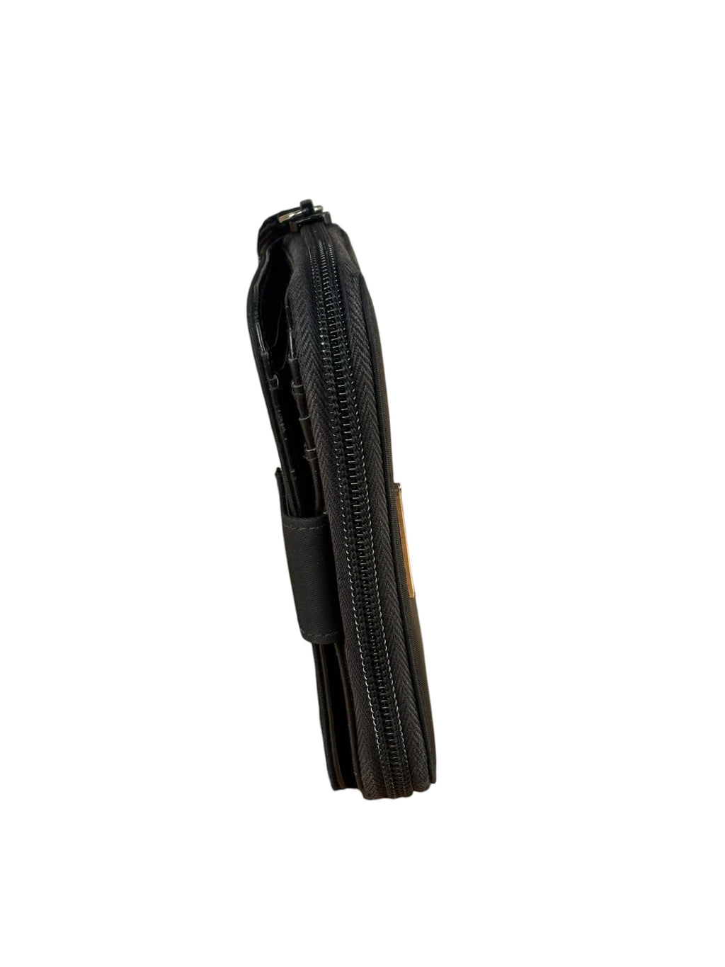Prada Black Nylon Saffiano Leather Zip Bifold Wallet