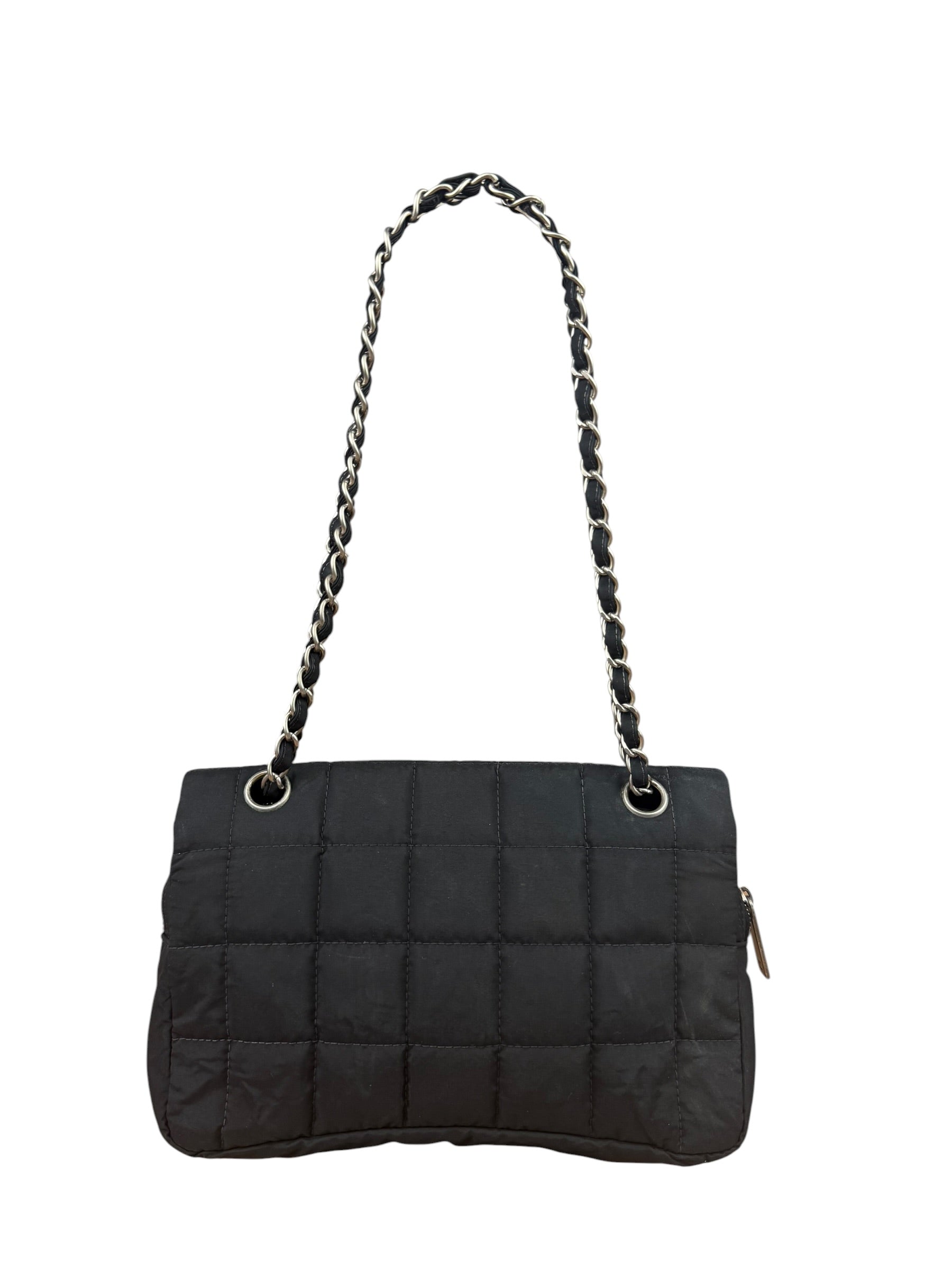 Chanel Black Nylon Chocolate Bar Chain Flap Bag 2002