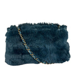 Chanel Dark Green Rabbit Fur/Leather Trim Shoulder Bag 2000