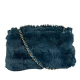 Chanel Dark Green Rabbit Fur/Leather Trim Shoulder Bag 2000