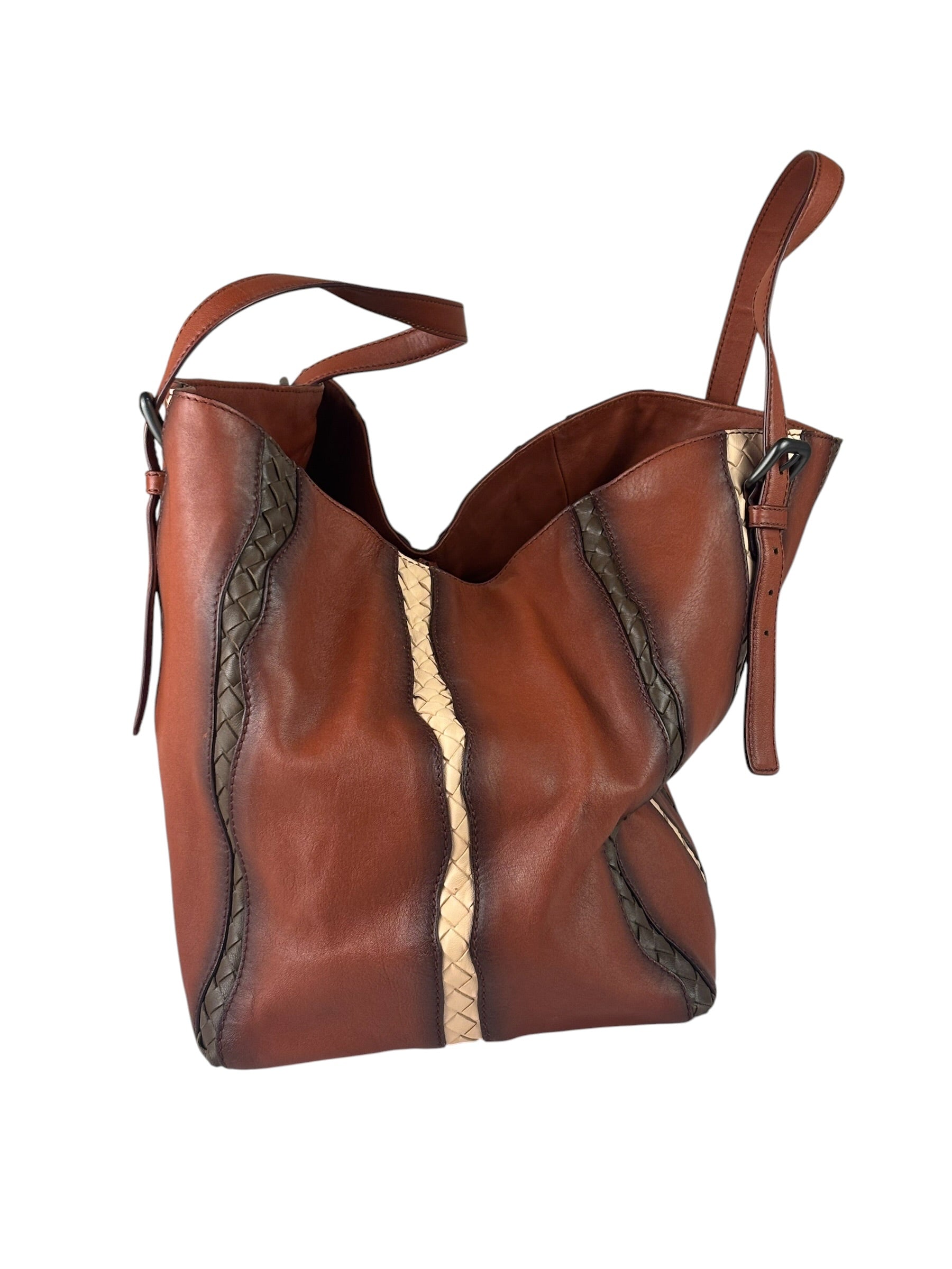 Bottega Veneta Brown Leather Intrecciato Trim Cesta Tote