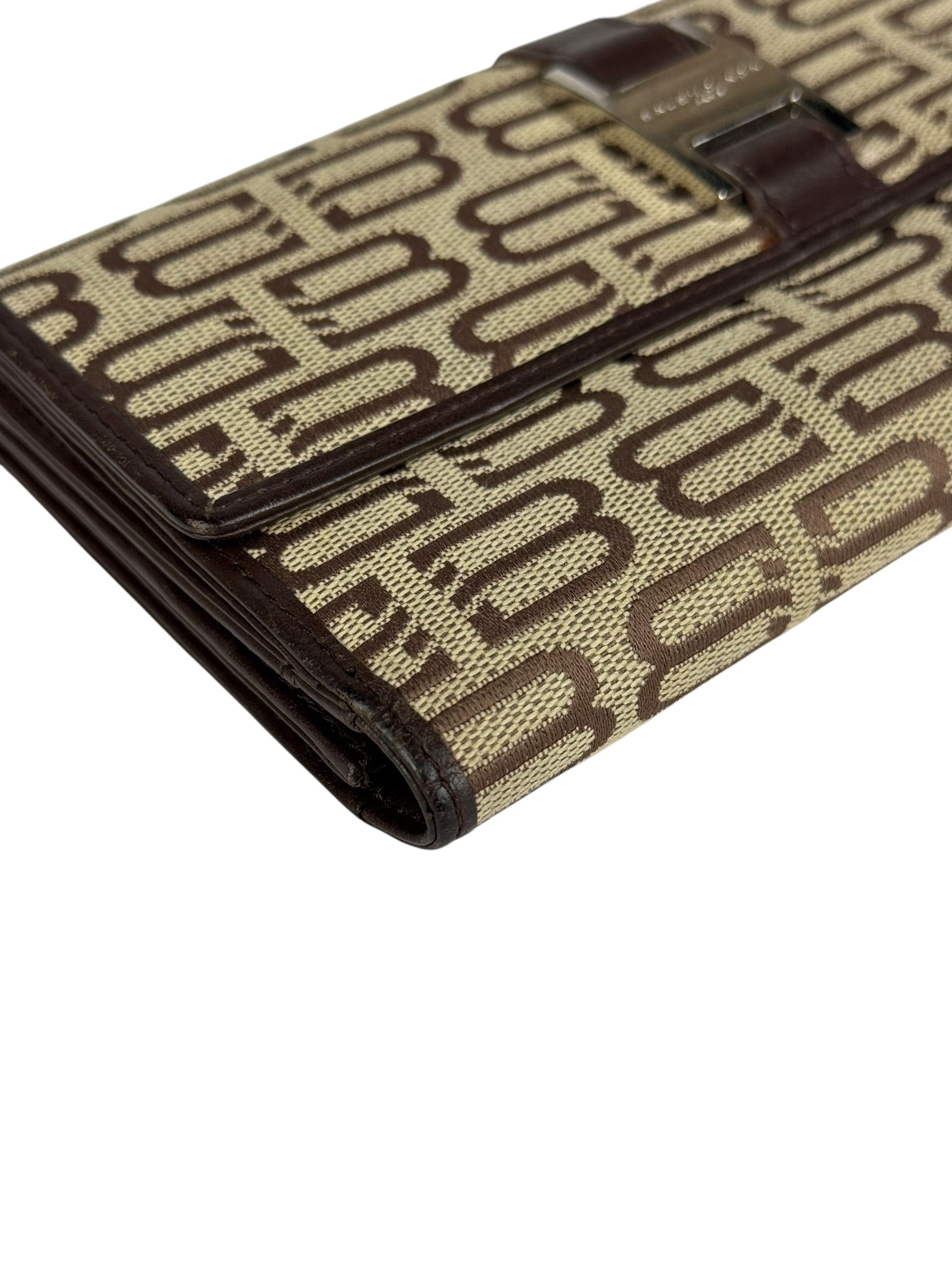 Balenciaga Vintage Brown Canvas Logo Long Wallet
