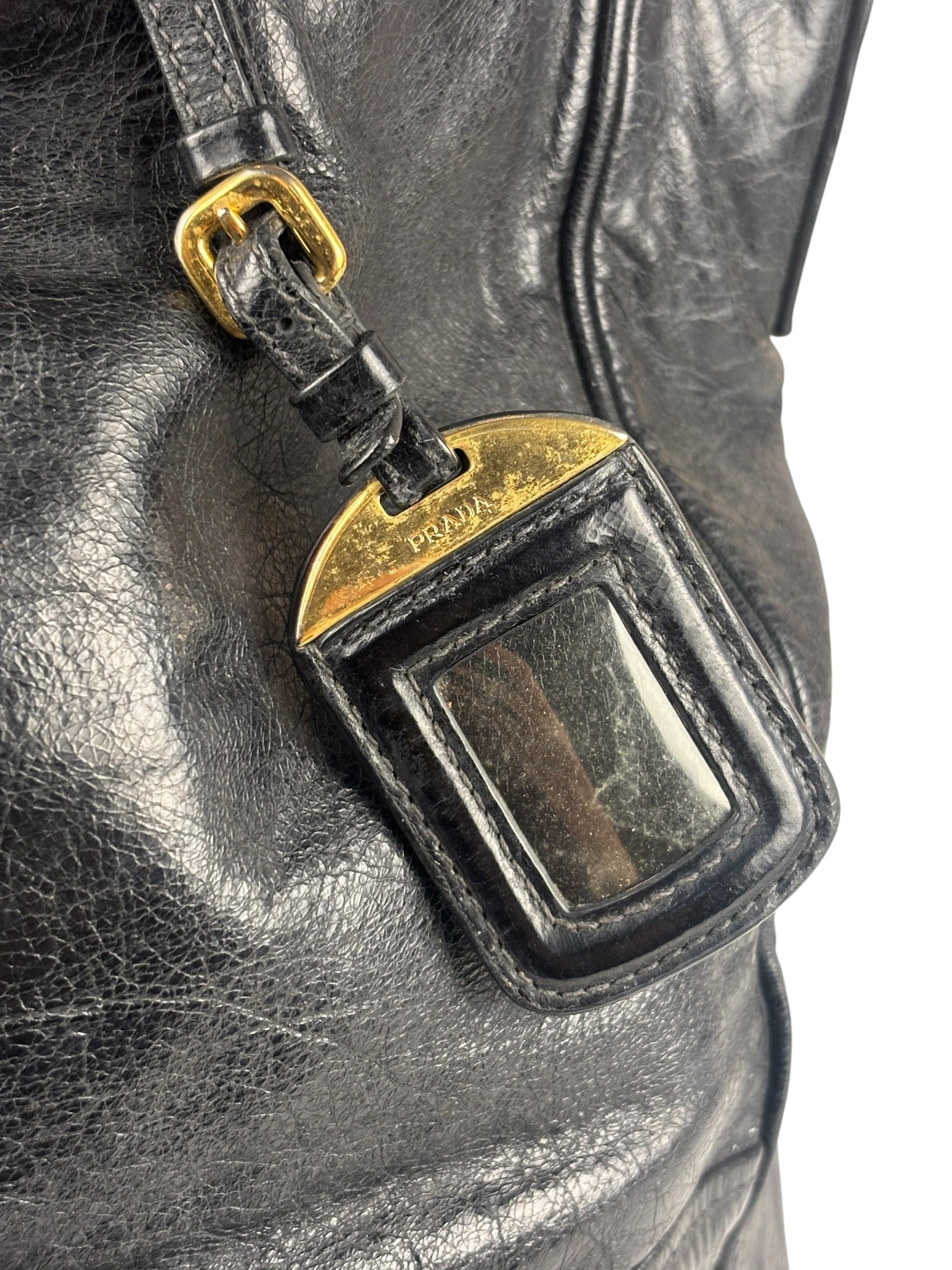 Prada Vintage Black Shine Leather Vitello Daino Tote