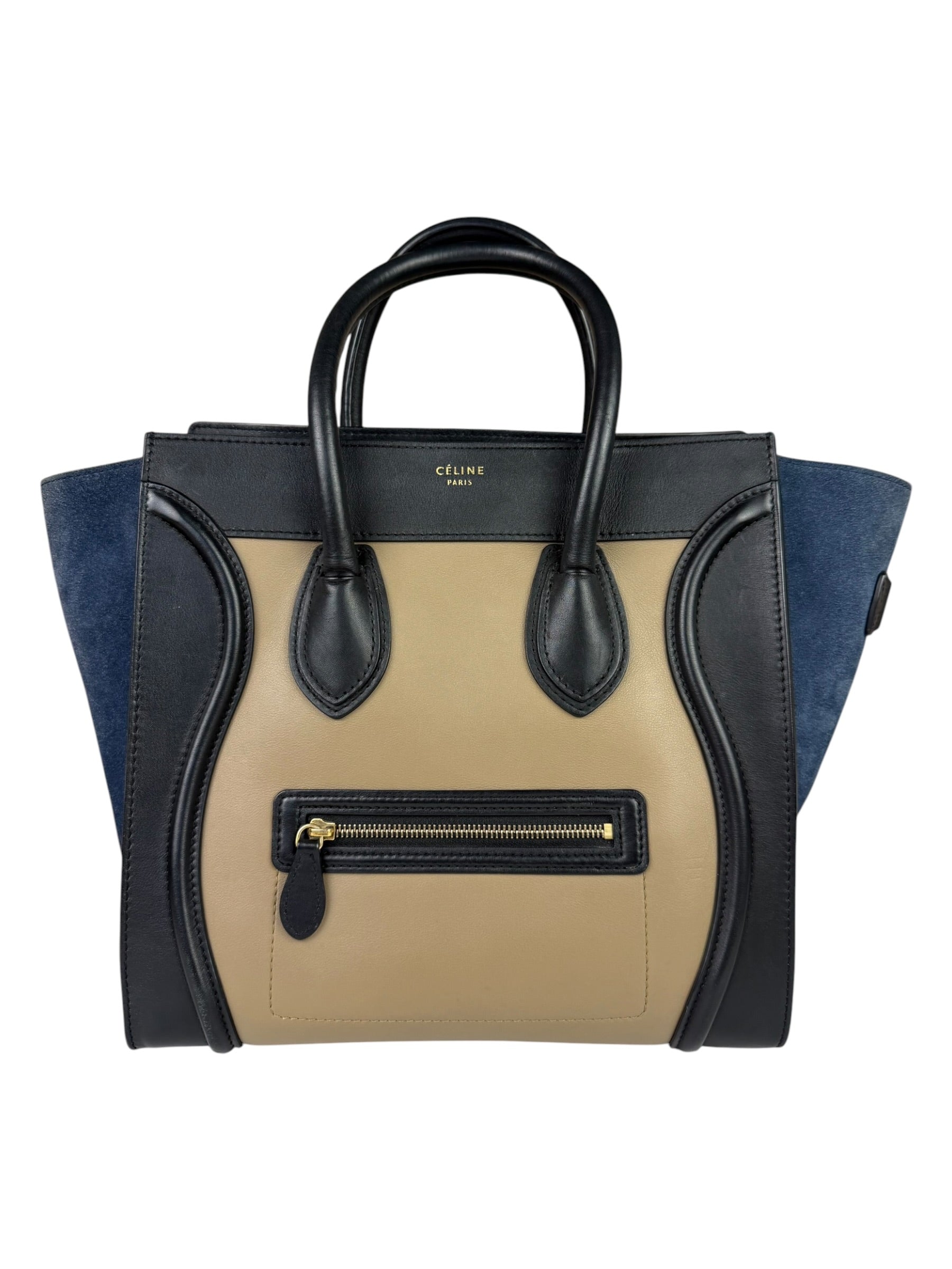 Celine Calfskin Leather/Suede Tri-Color Luggage Tote Bag