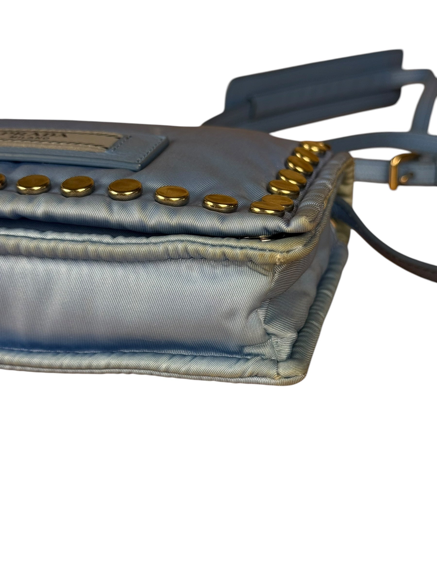 Prada Nylon Blue Studded Crossbody Bag
