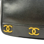 Chanel Vintage Black Caviar Leather Triple CC Chain Tote Bag