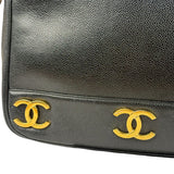 Chanel Vintage Black Caviar Leather Triple CC Chain Tote Bag