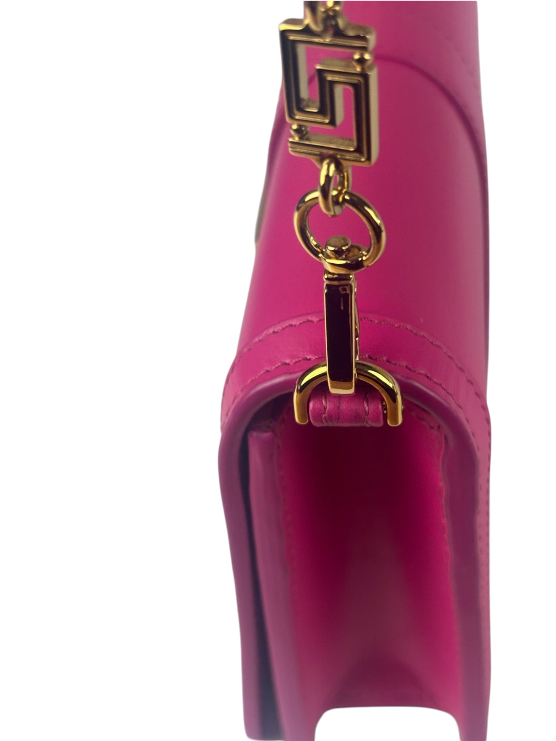 Versace Pink Leather Greca Goddess Flap Wallet-On-Chain