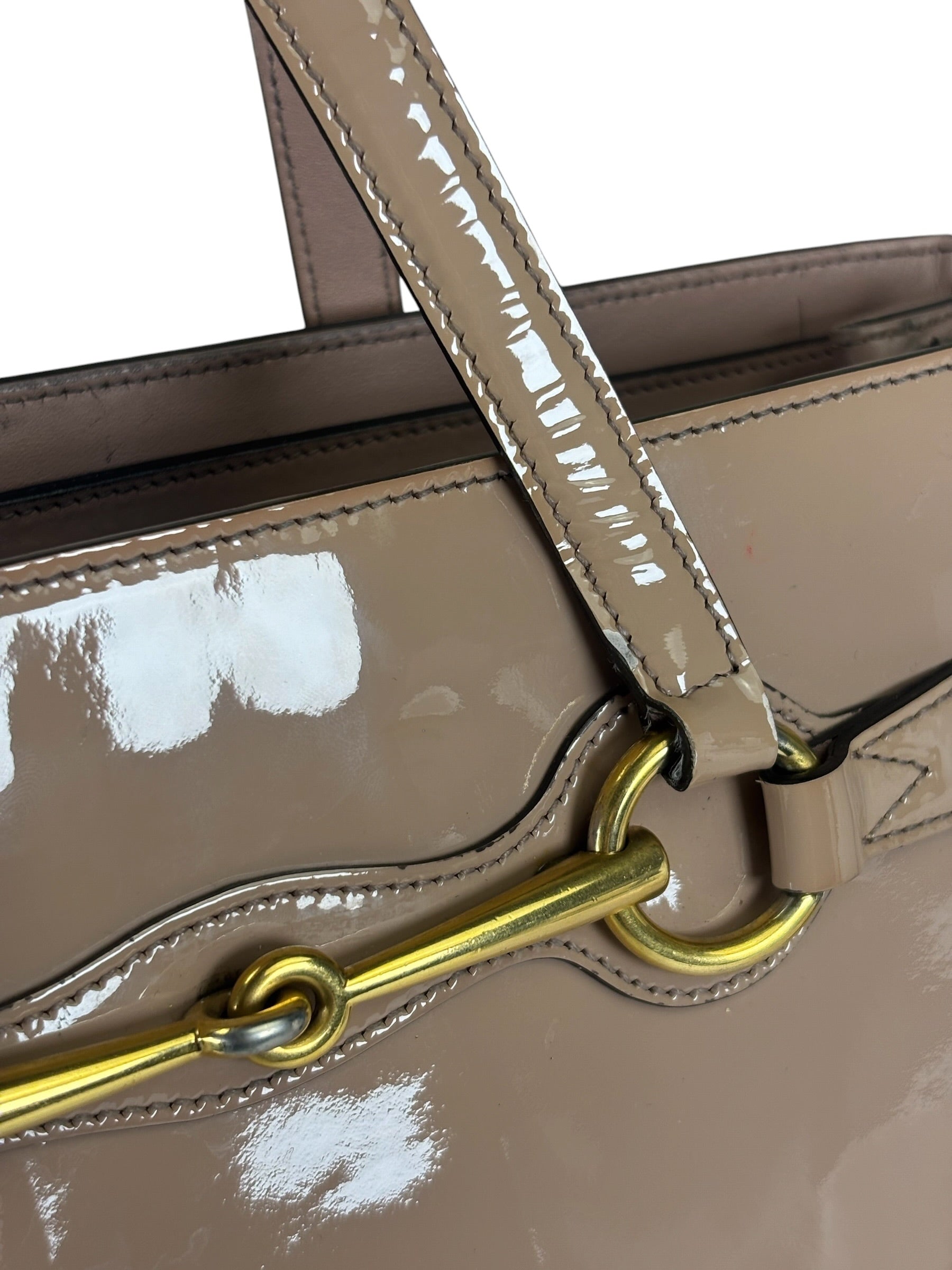 Gucci Dusty Rose Patent Leather Horsebit Two-Way Tote