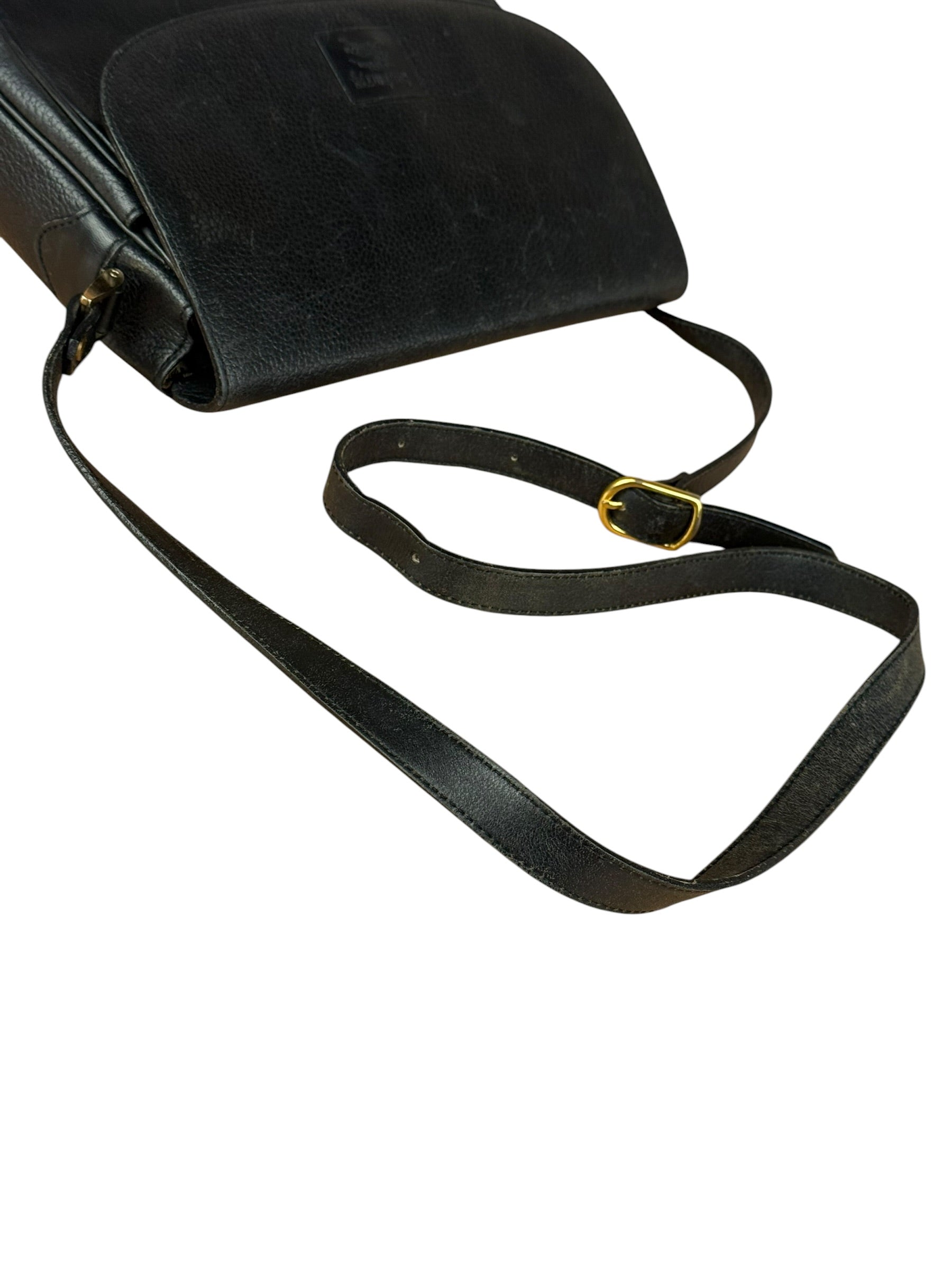 Burberry Vintage Black Pebbled Leather Crossbody Flap Bag