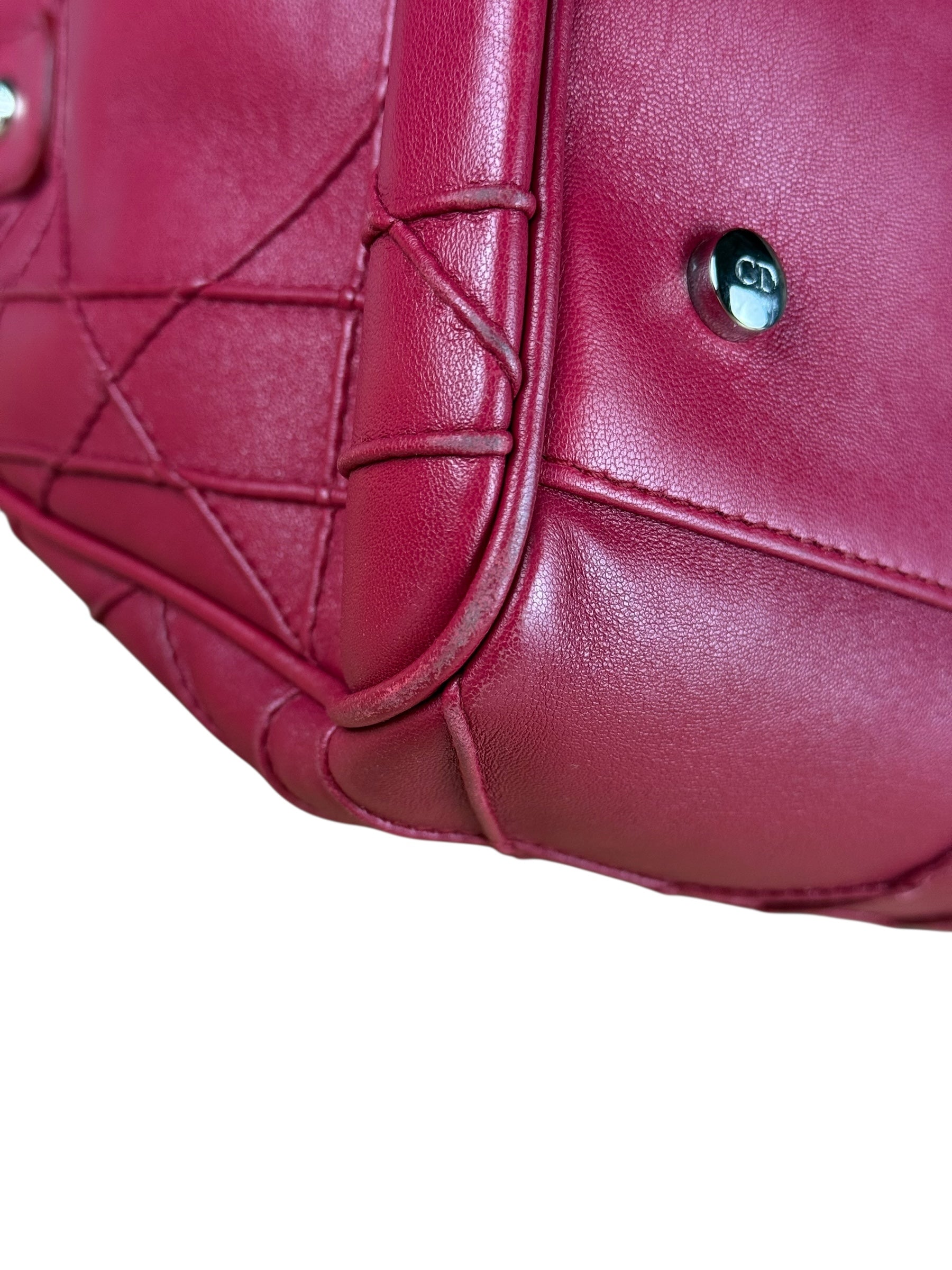 Christian Dior Red Granville Cannage 2Way Handbag