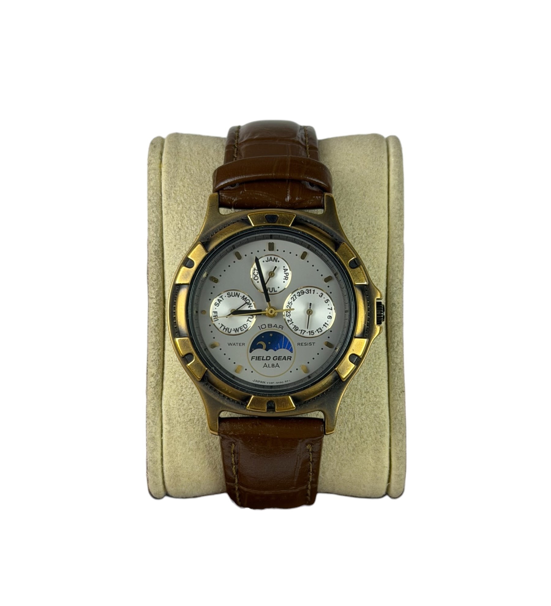 Alba Moon Phase Month Day Date Brown Leather Strap
