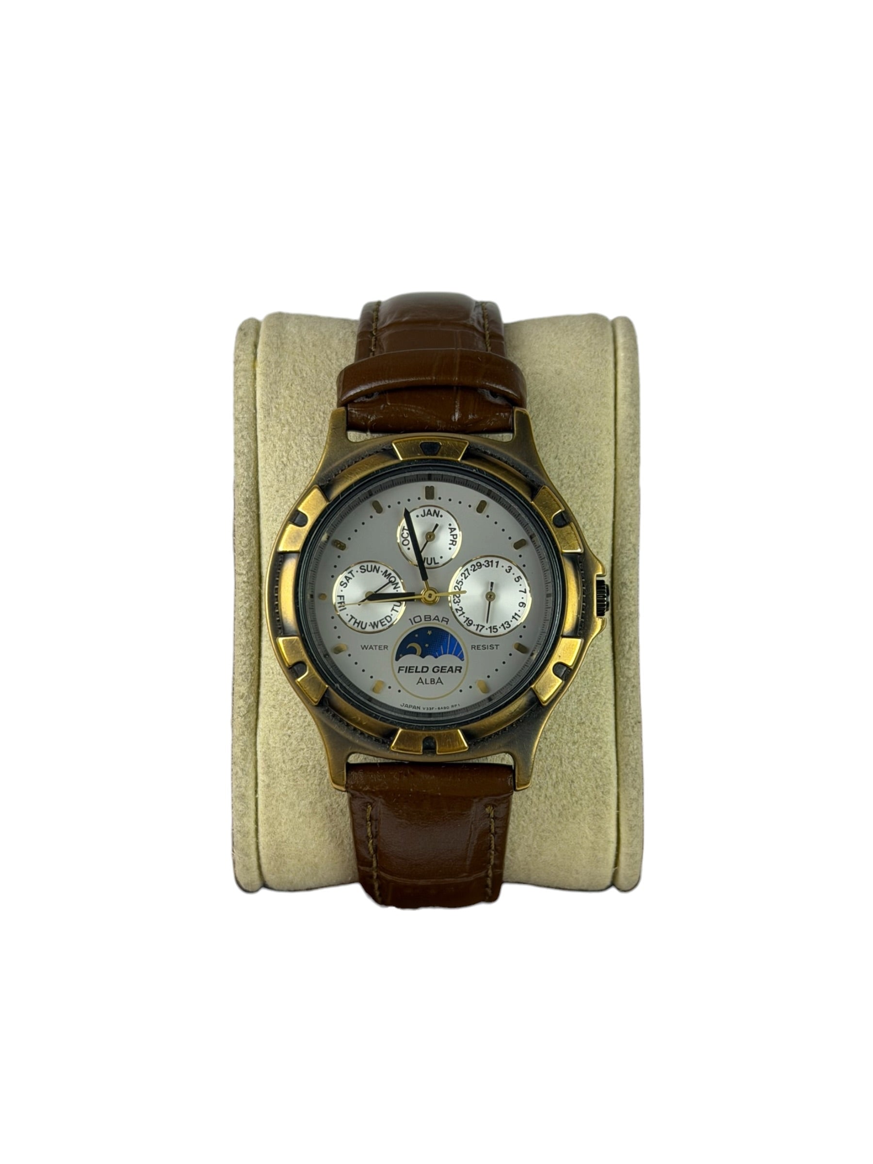 Alba Moon Phase Month Day Date Brown Leather Strap