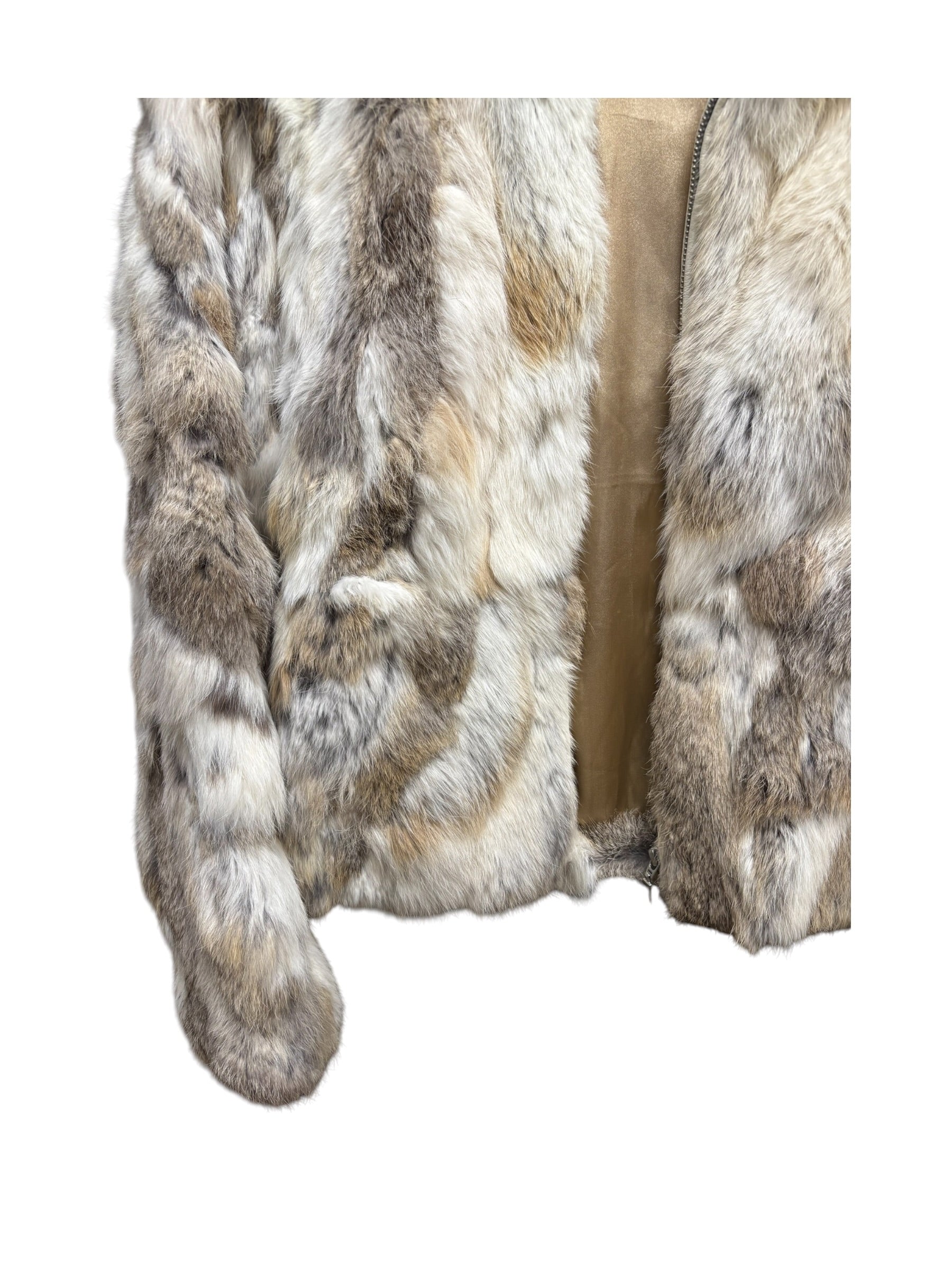Diva Brown/White Zip-Up Rabbit Fur Jacket