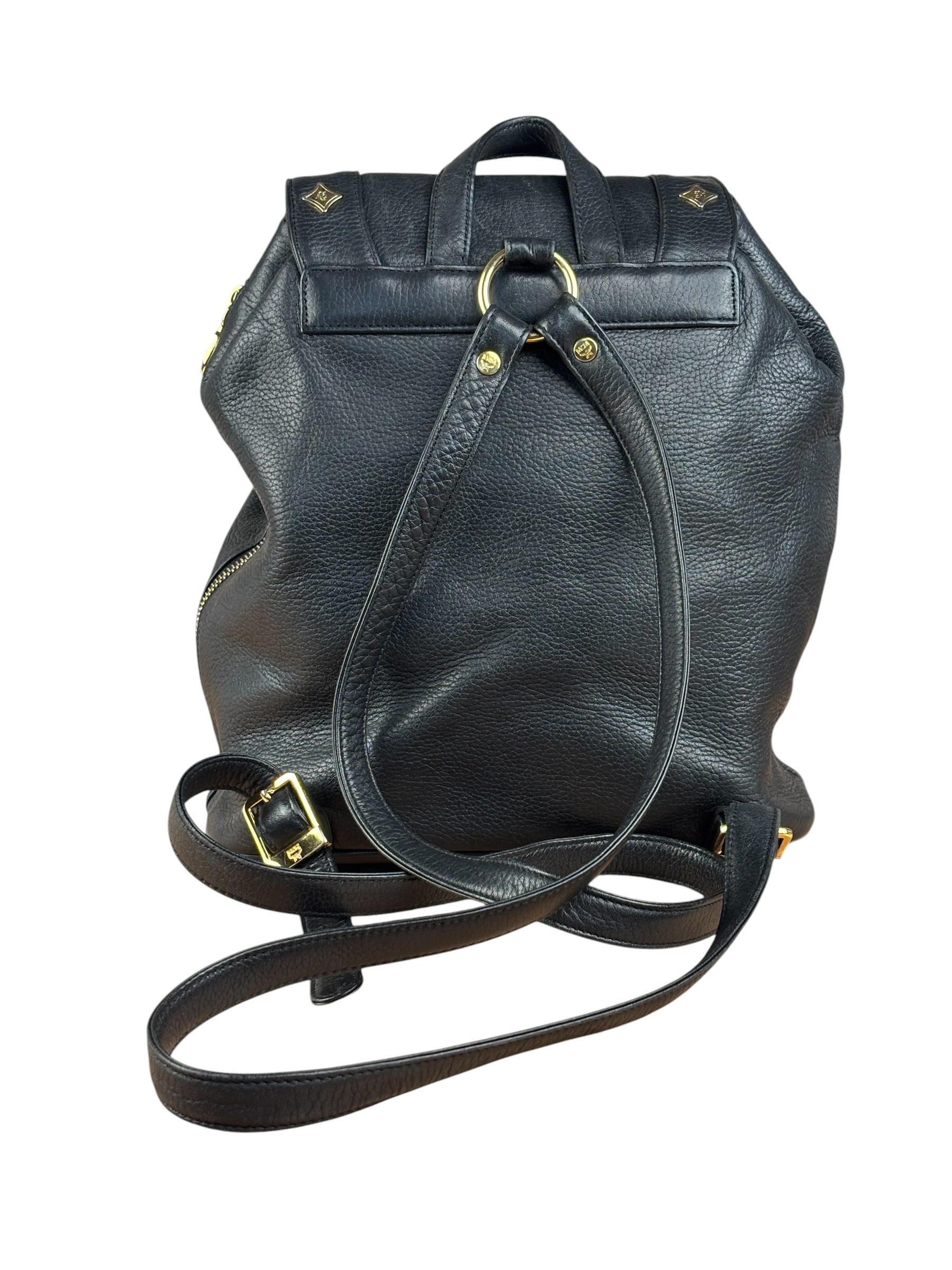 MCM Vintage Black Leather Studded Drawing Backpack