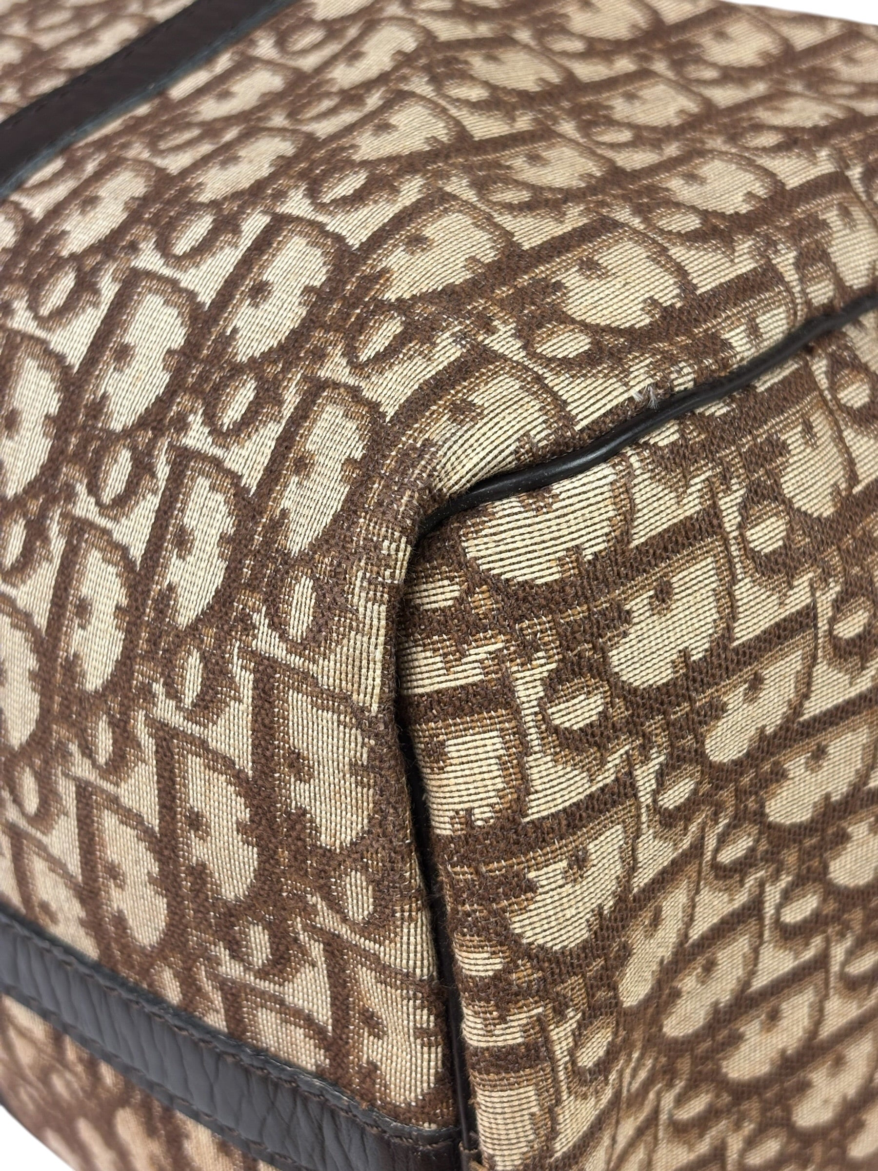 Christian Dior Brown Leather Trim Trotter Boston Bag