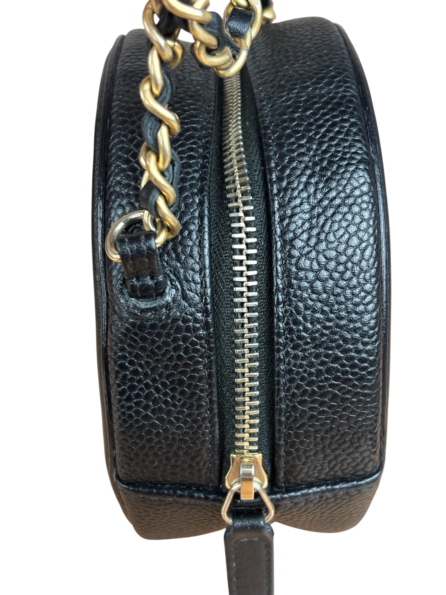Chanel Black Quilted Caviar Leather CC Filigree Round Chain Clutch 2019
