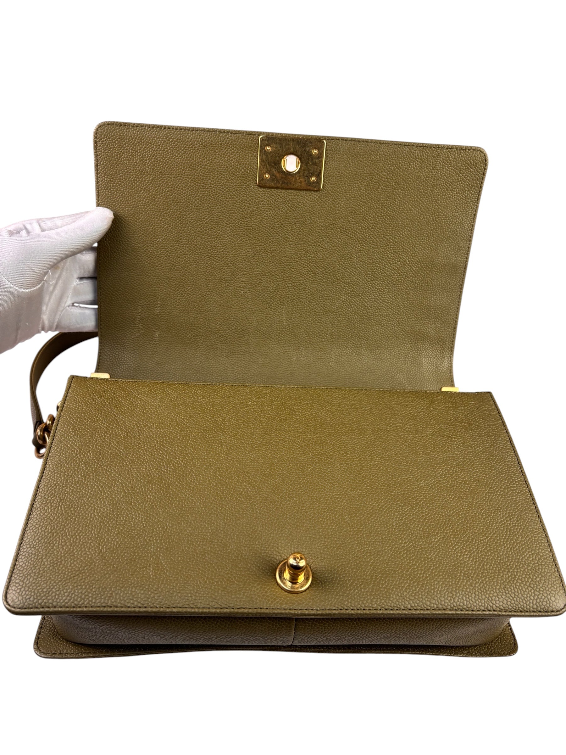 Chanel Olive Green Quilted Caviar Boy Flap Bag 2017