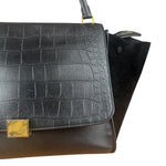 Celine Black Croc- Embossed Leather Trapeze Handbag