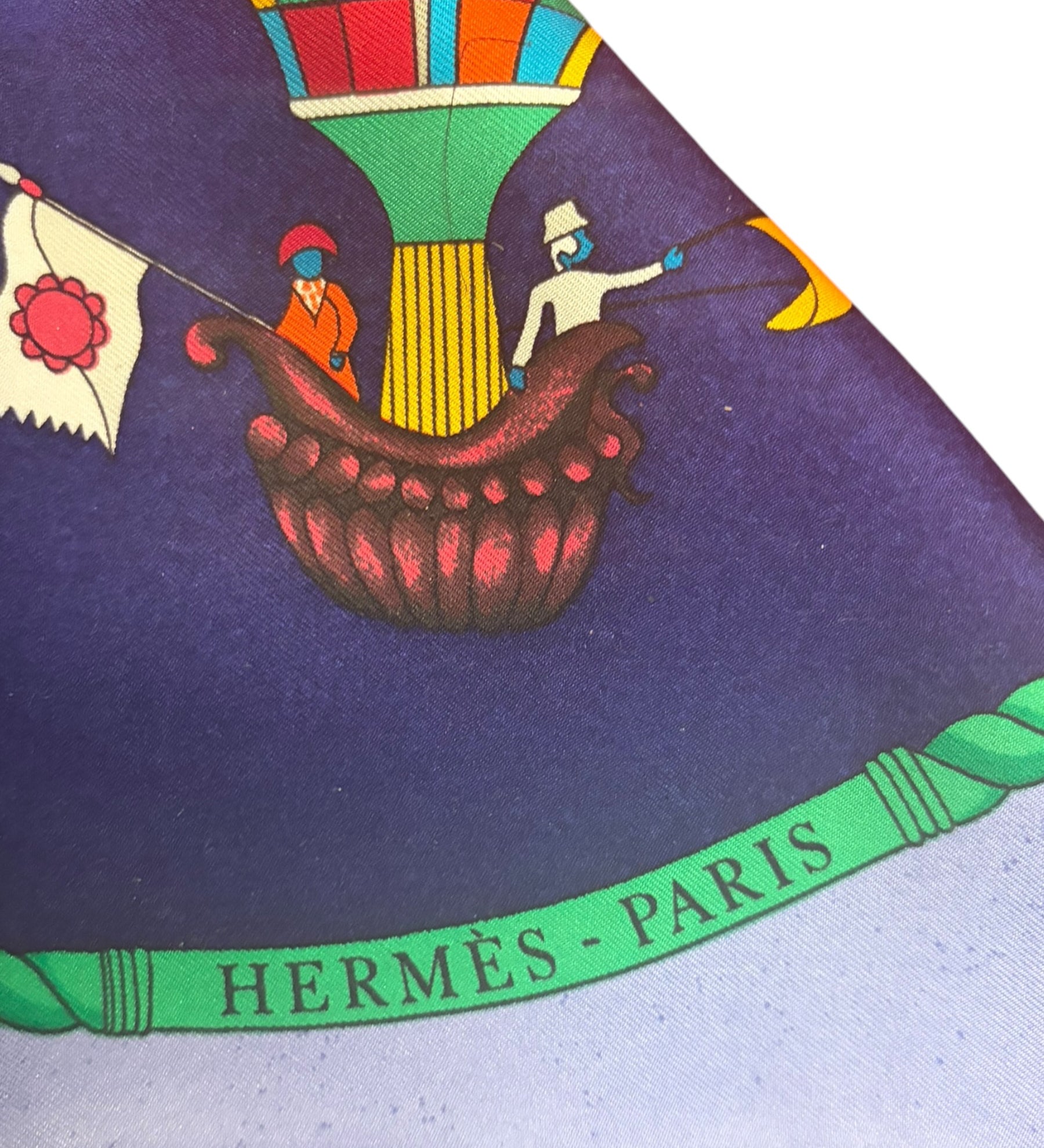 Hermes Blue Les Folies Du Ciel Silk Scarf