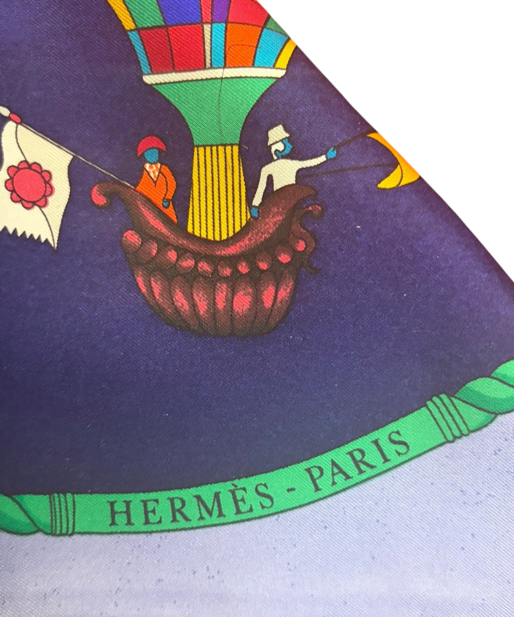Hermes Blue Les Folies Du Ciel Silk Scarf