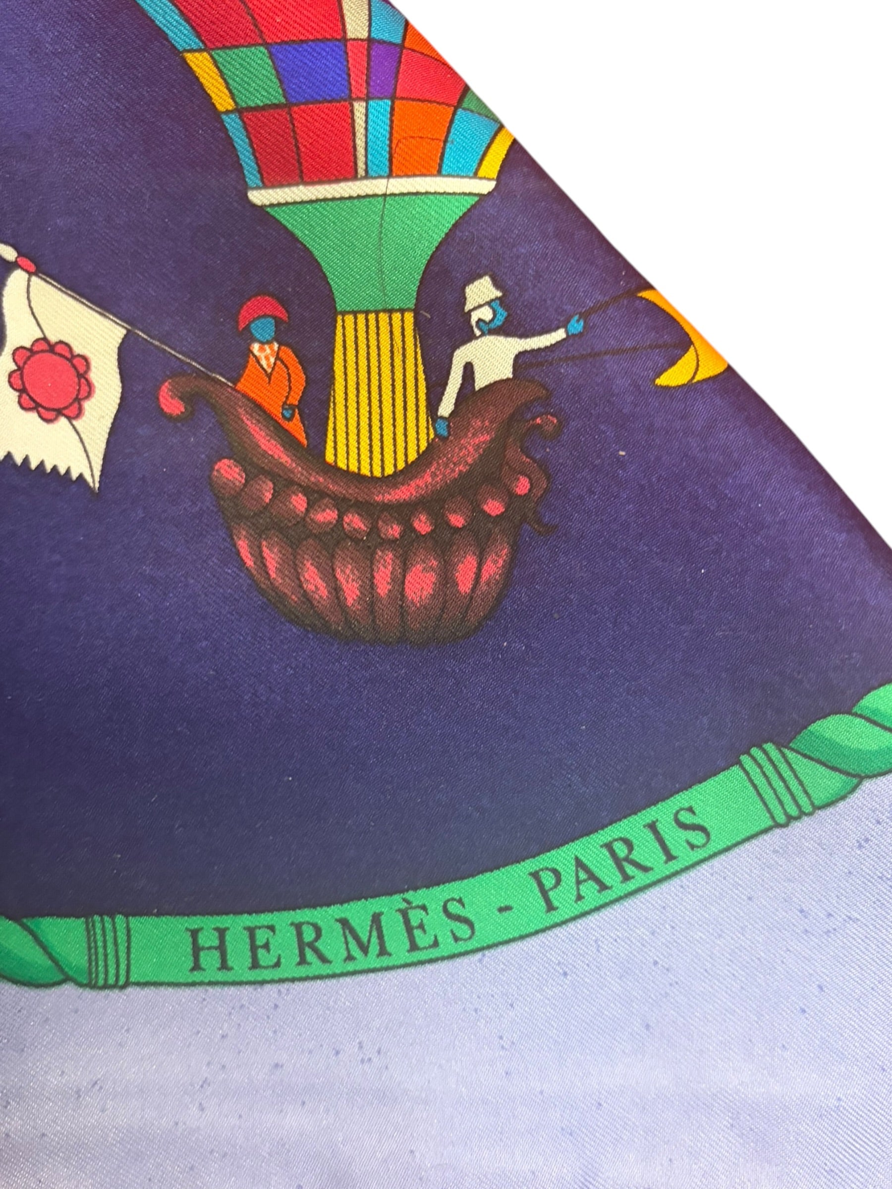 Hermes Blue Les Folies Du Ciel Silk Scarf