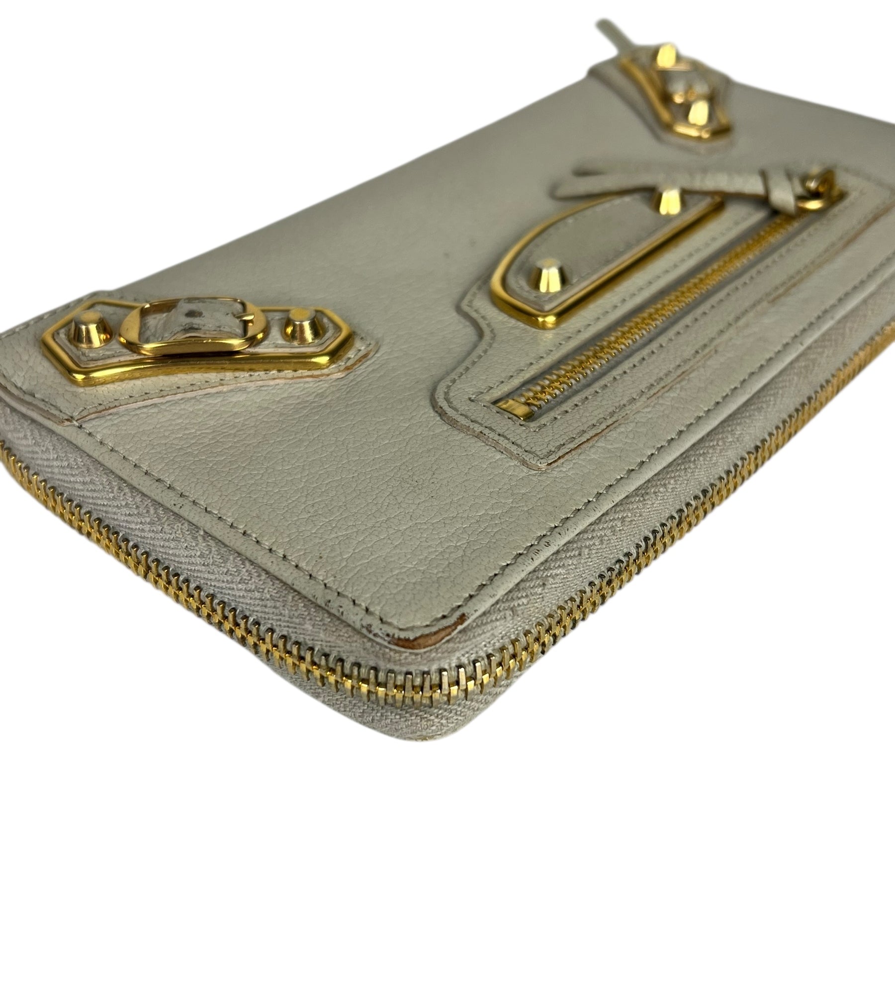 Balenciaga Grey Leather Moto Long Wallet