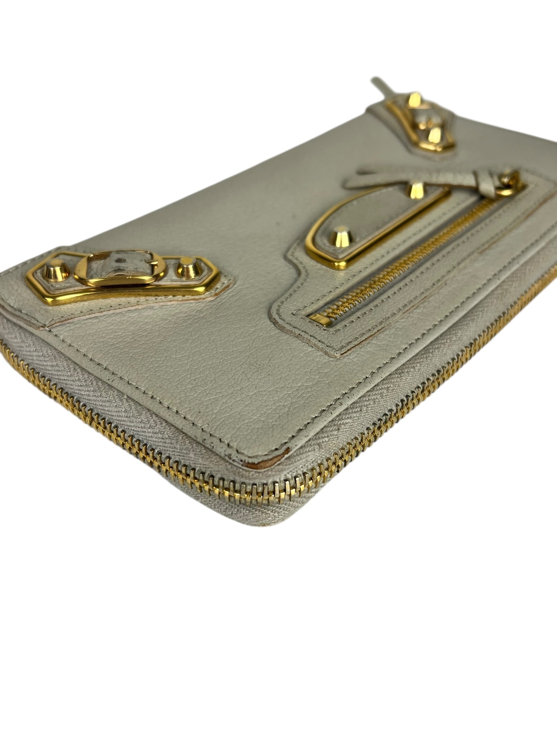 Balenciaga Grey Leather Moto Long Wallet